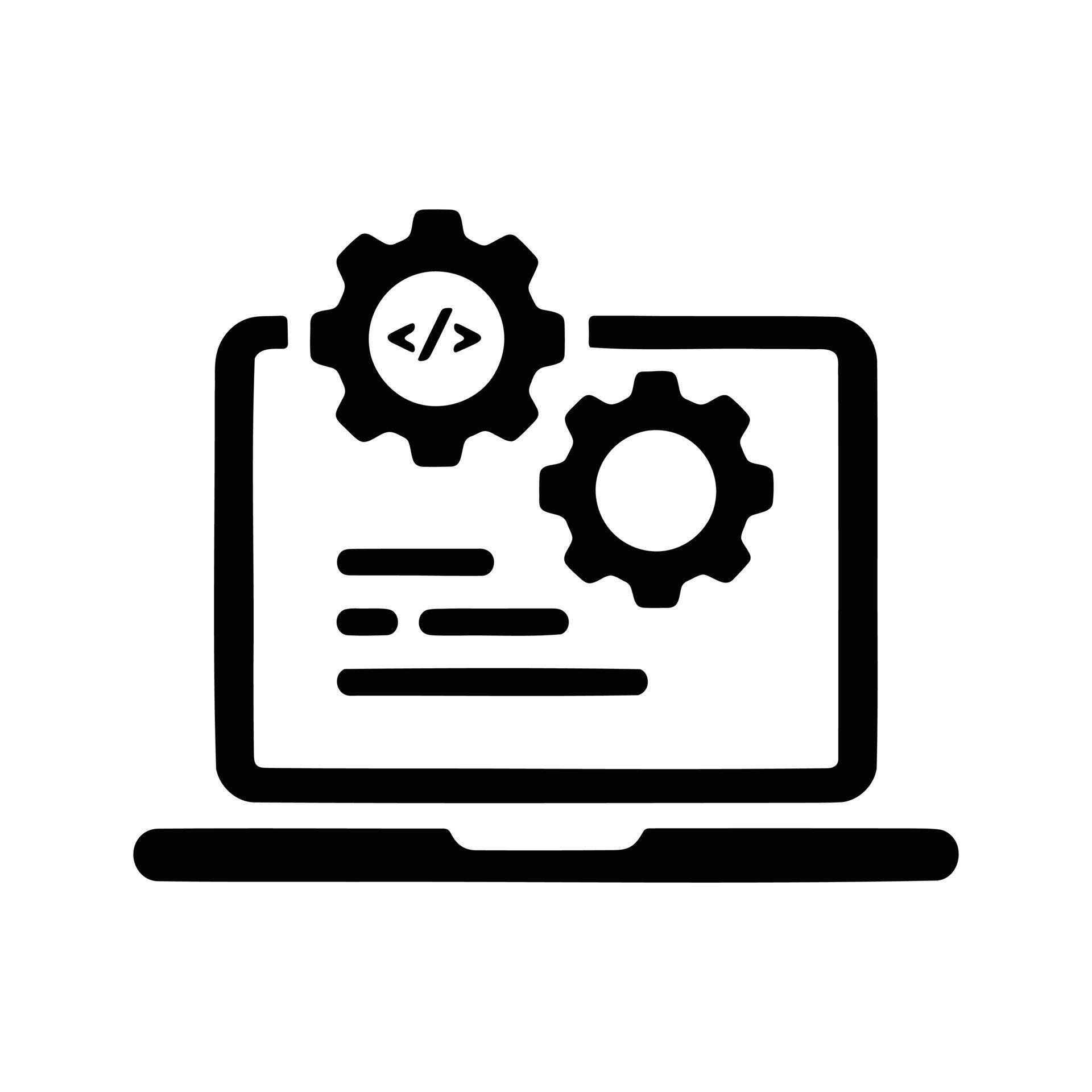Laptop programming settings icon, software development engineering ...