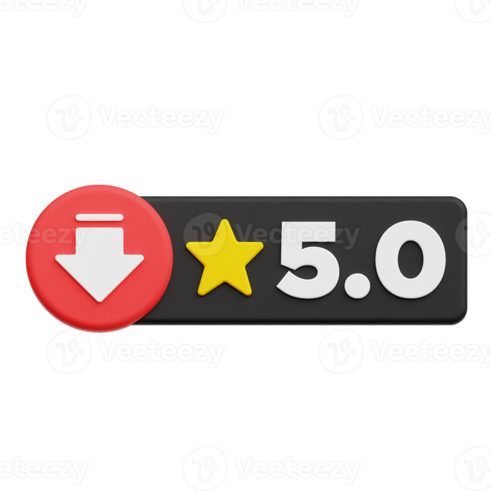 Decrease 5.0 Star Rating 3D Icon Isolated On Transparent Background ...