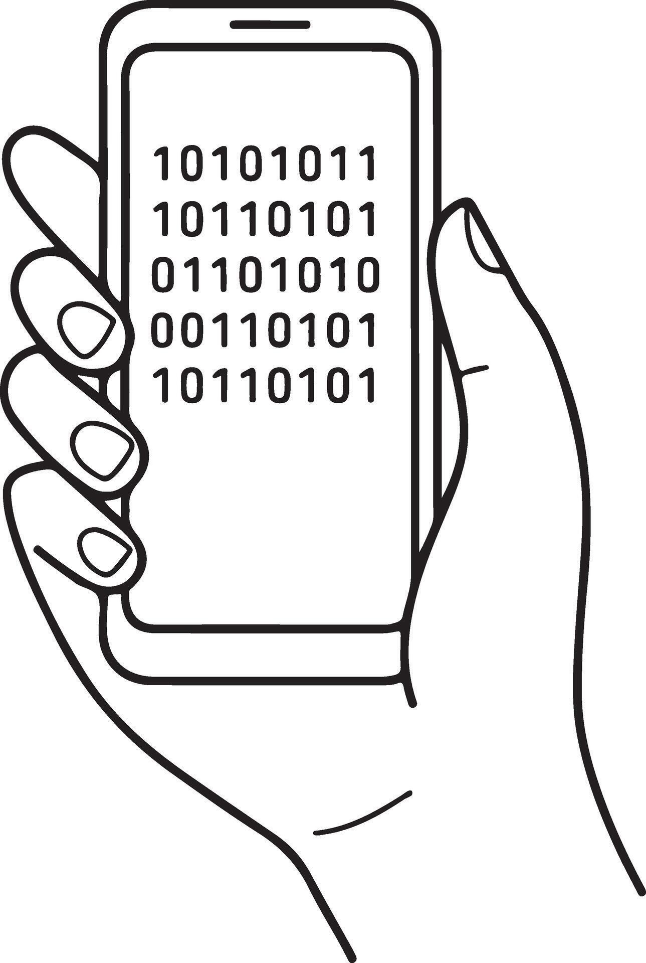 Hand holding smartphone with binary code screen 76626550 Vector Art at ...