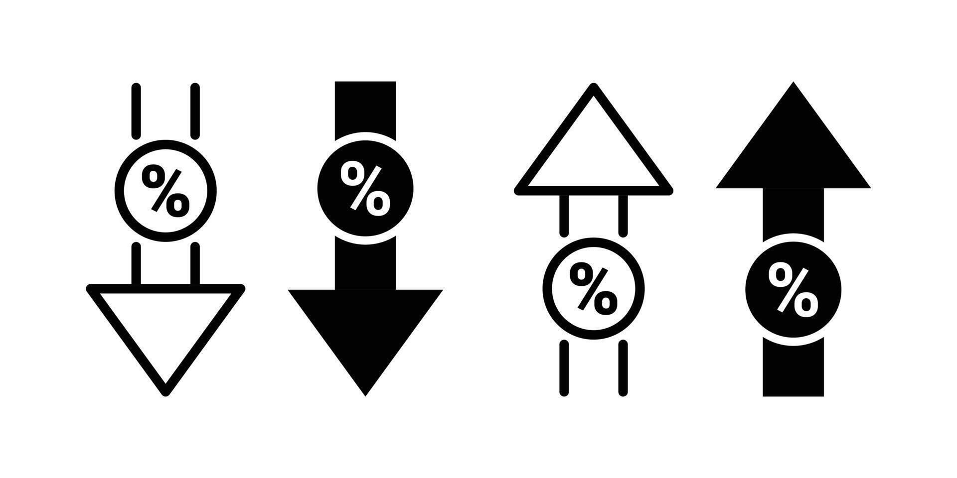 percentage icons. with increase arrow up icon, decrease arrow down icon. percentage increase and decrease symbols. vector