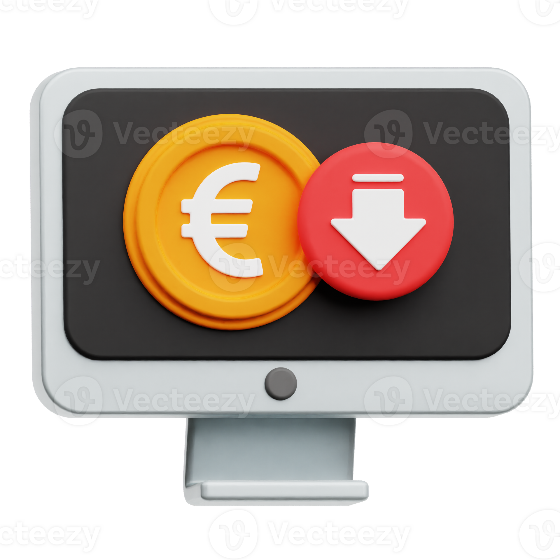 Decrease Euro Monitor 3D Icon Isolated On Transparent Background ...