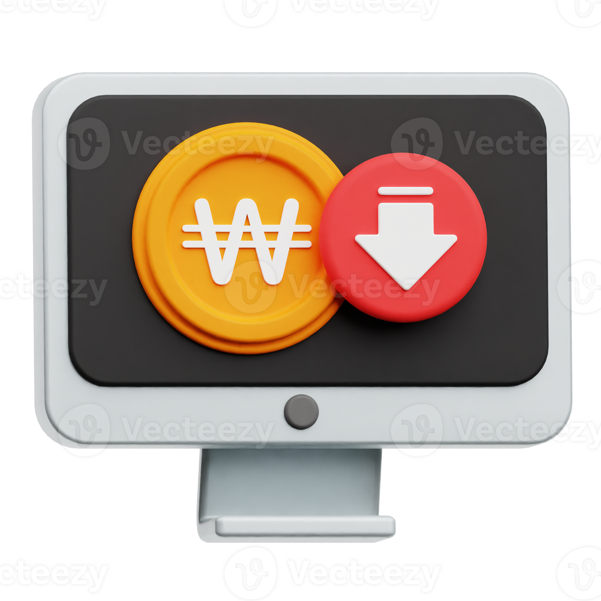 Decrease Won Monitor 3D Icon Isolated On Transparent Background ...