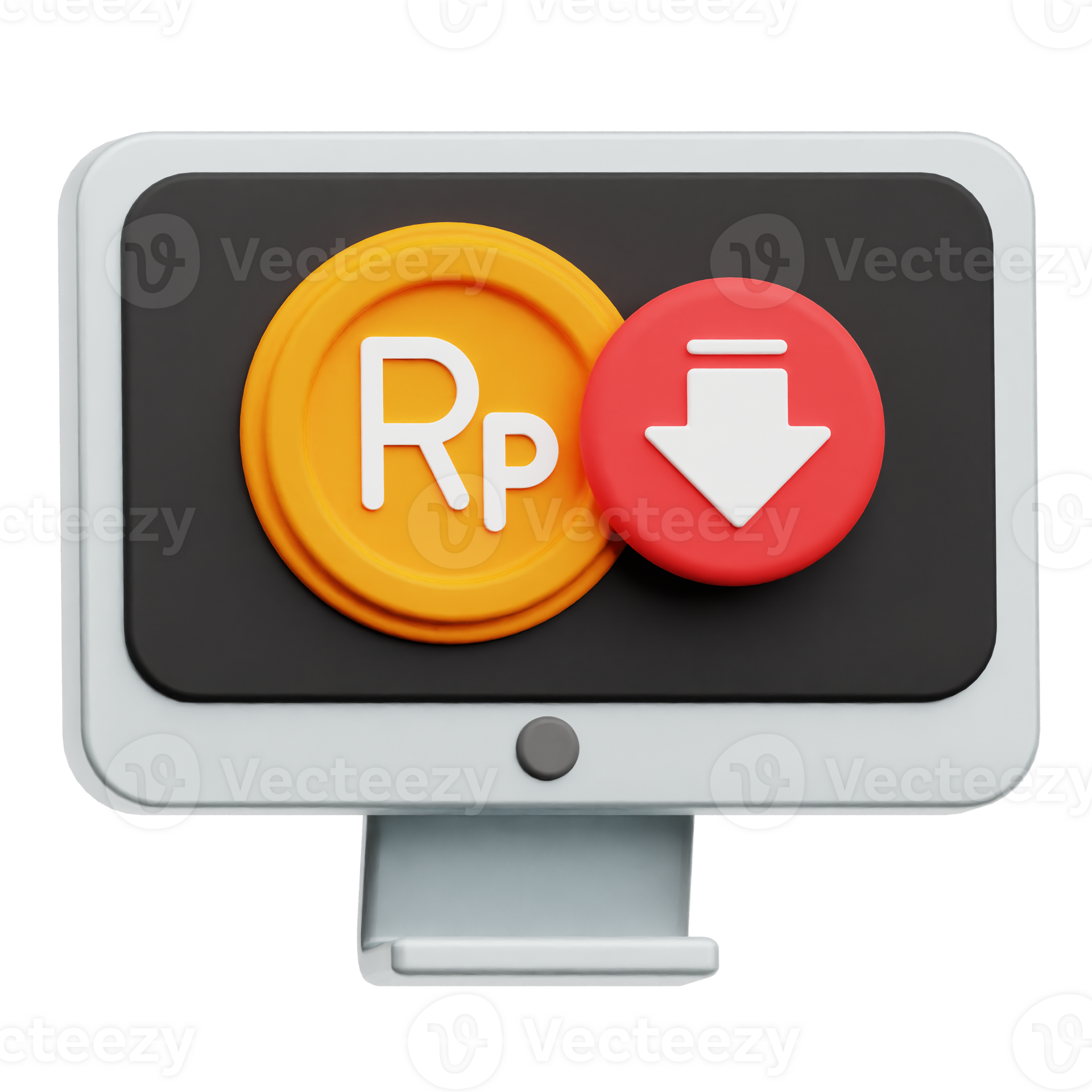 Decrease Rupiah Monitor 3D Icon Isolated On Transparent Background ...