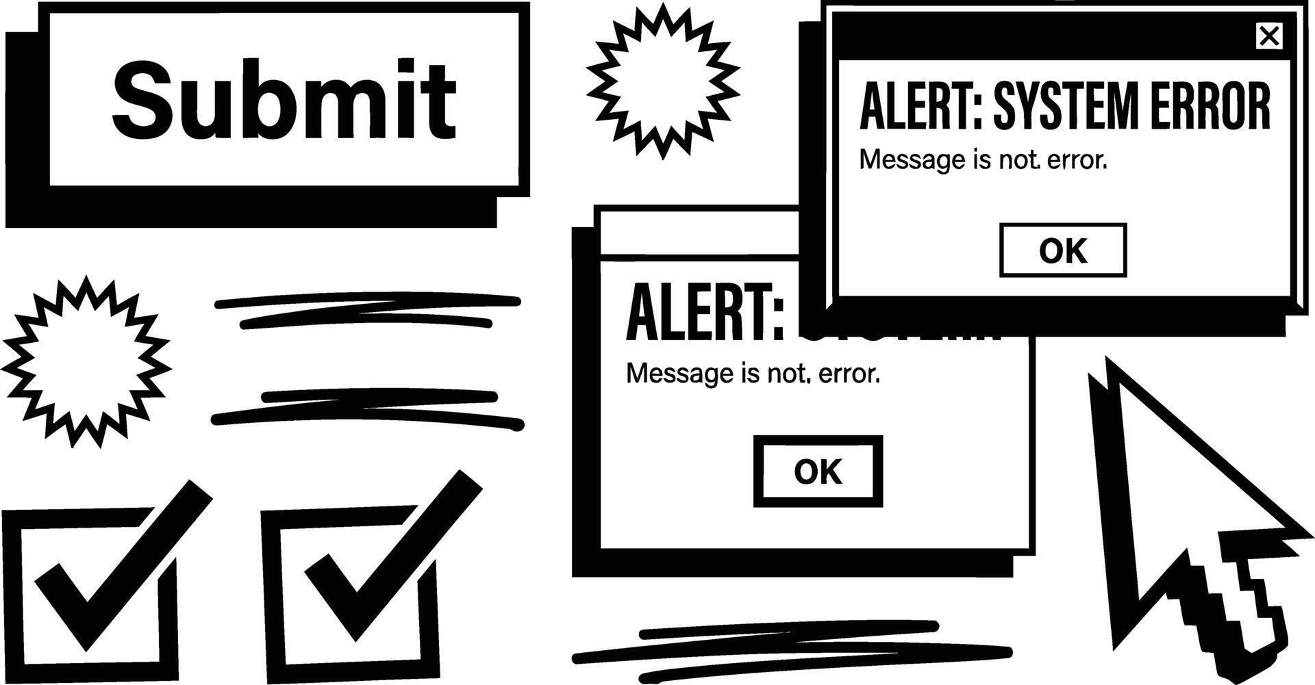 Retro computer user interface and error window elements illustration ...