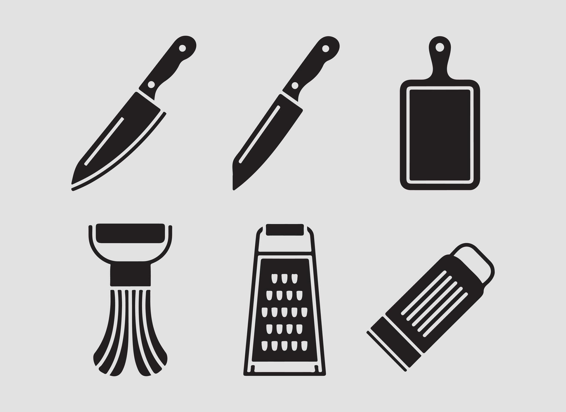 Cutting and Basic Prep Icons solid icon set.Cutting tool solid icons ...