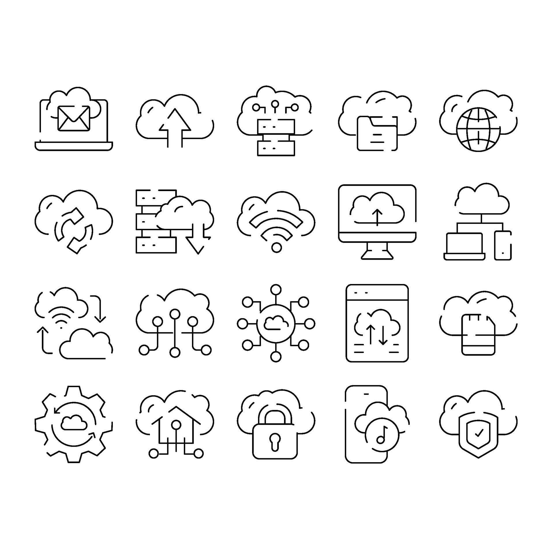 Cloud computing data storage networking security icons set 77329709 ...
