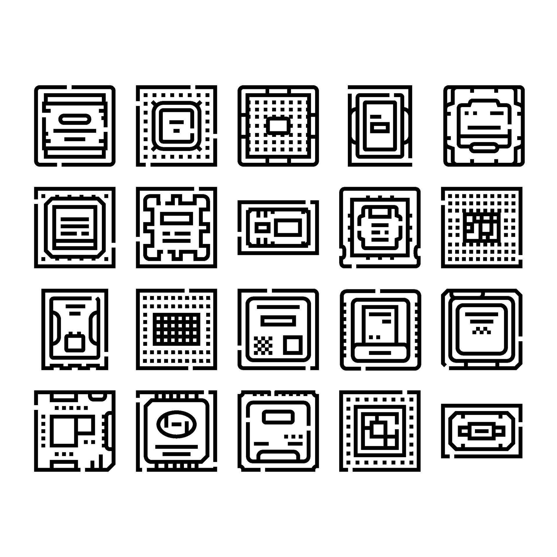 Computer processor microchip circuit technology line icons 77331349 ...