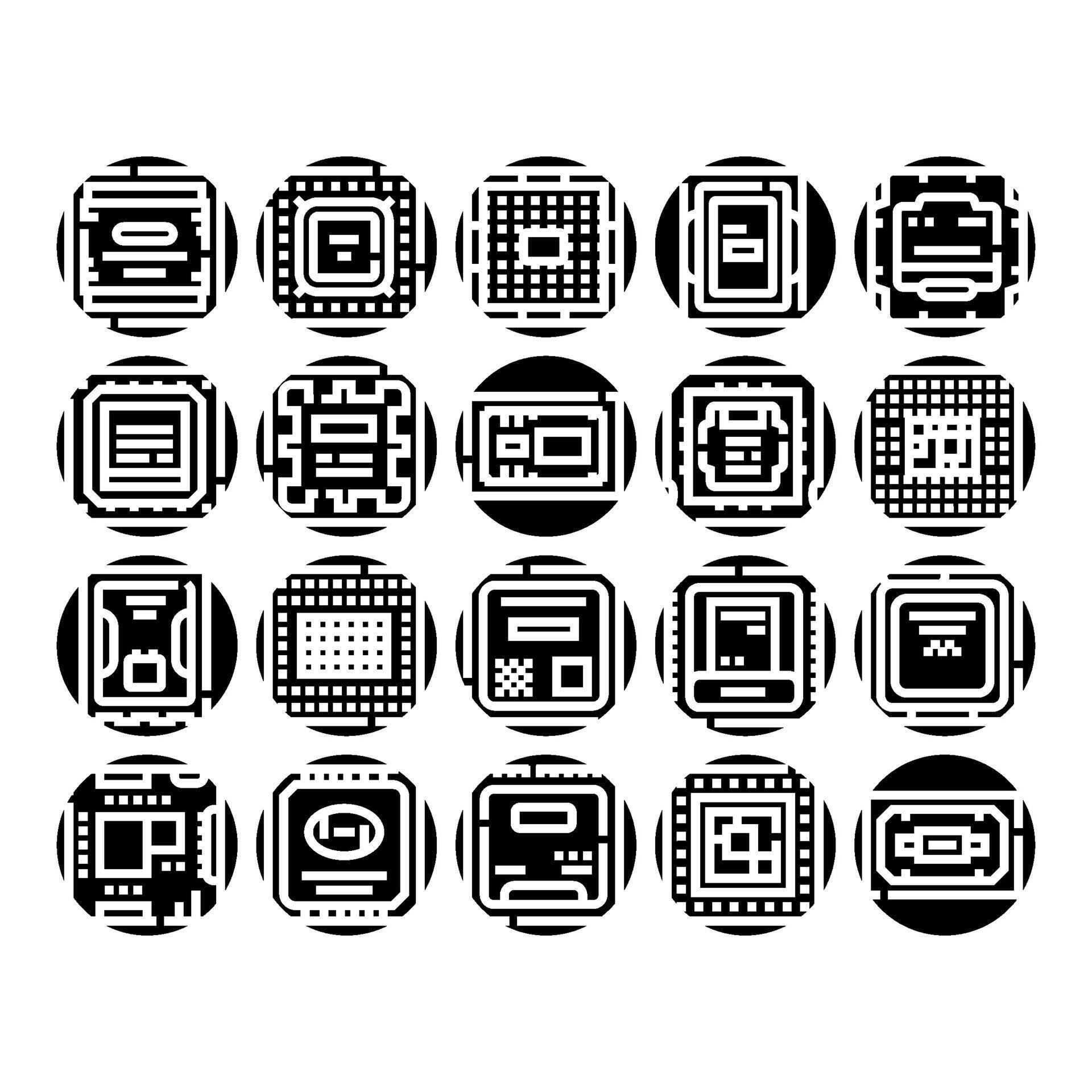 Computer processor microchip elements technology glyph icons 77332901 ...