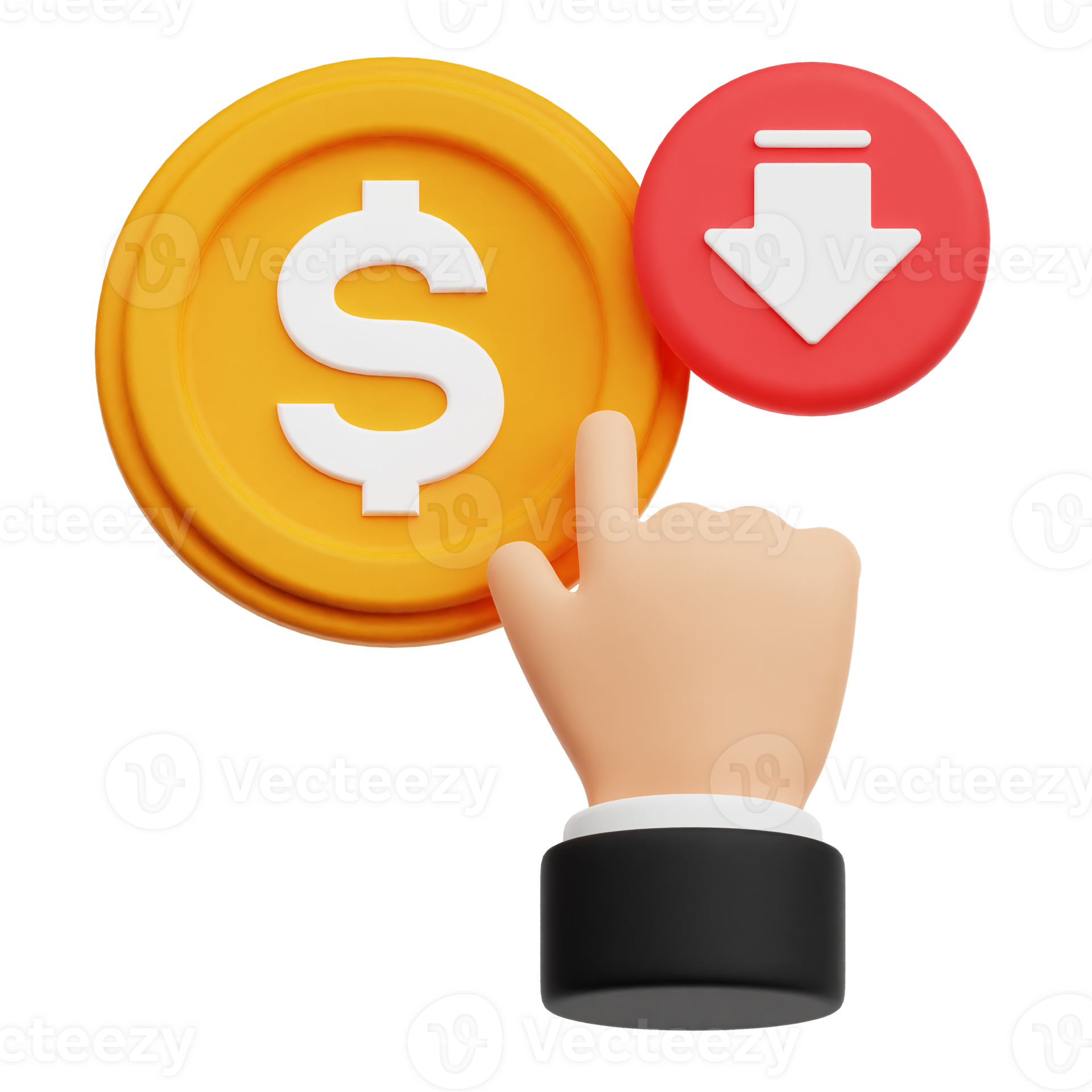 Decrease Click Dollar Coin 3D Icon Isolated On Transparent Background ...