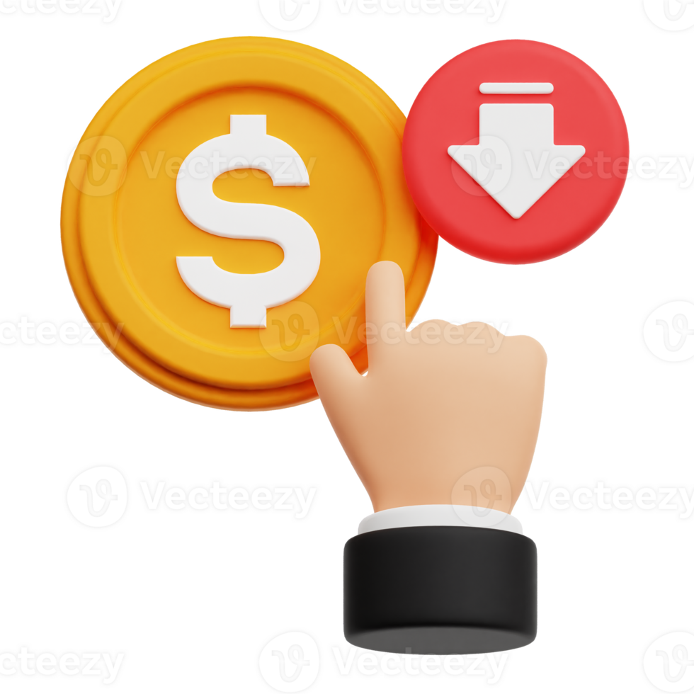 Decrease Click Dollar Coin 3D Icon Isolated On Transparent Background ...