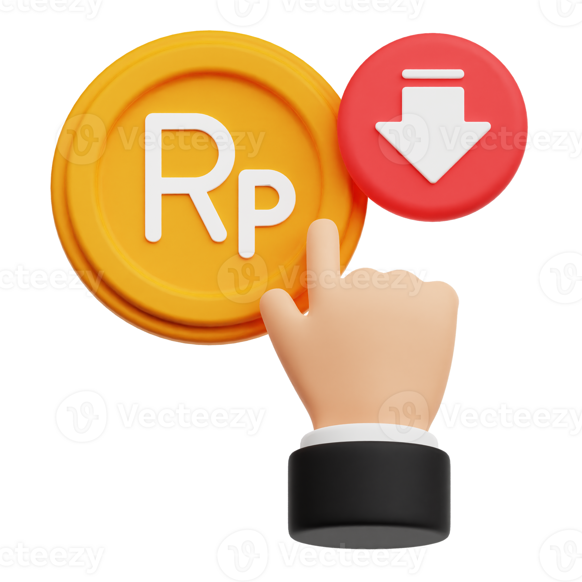 Decrease Click Rupiah Coin 3D Icon Isolated On Transparent Background ...