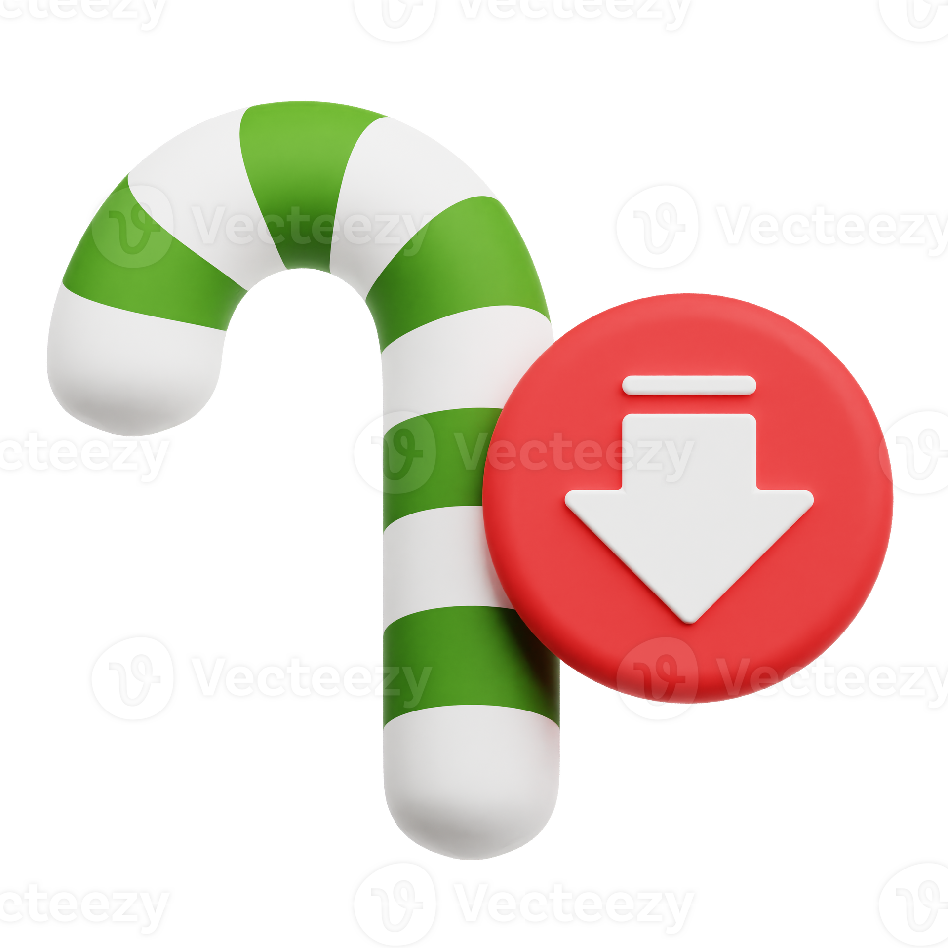 Decrease Green Candy Cane 3D Icon Isolated On Transparent Background ...