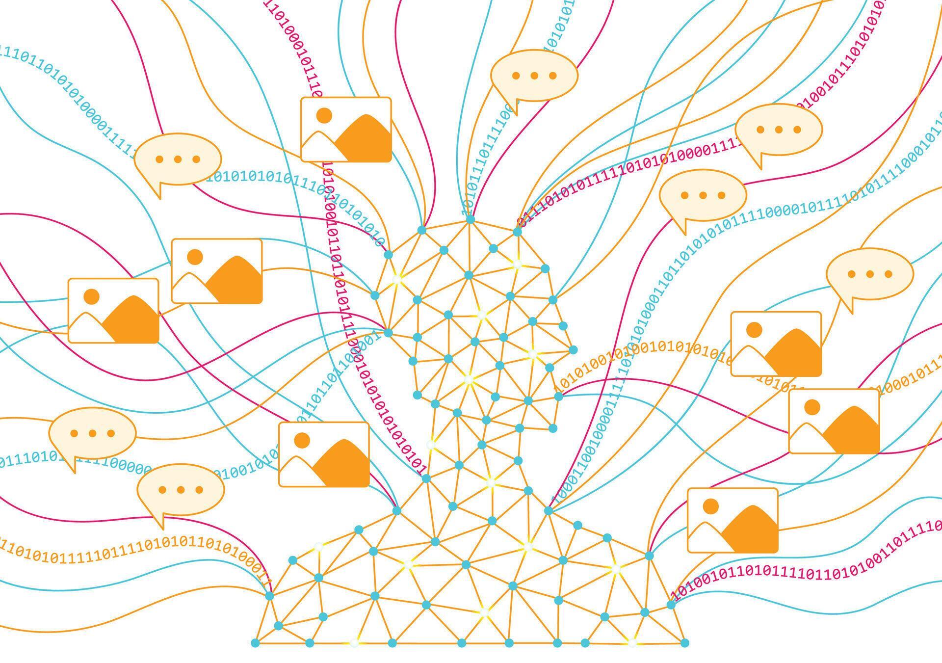 AI Neural Network Head Processing Multimedia Data and Binary Code ...