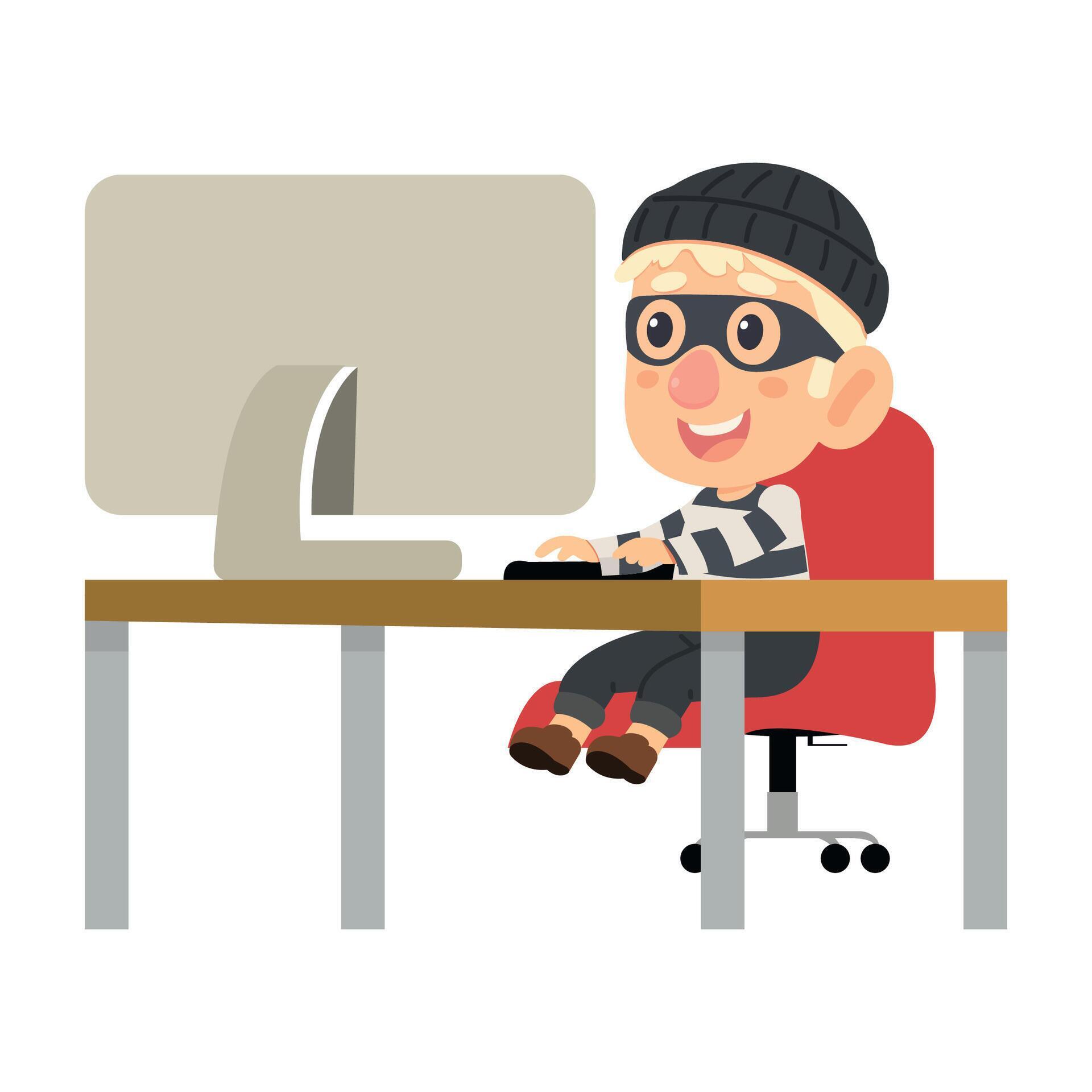 Cartoon Hacker Using Computer 77696962 Vector Art at Vecteezy