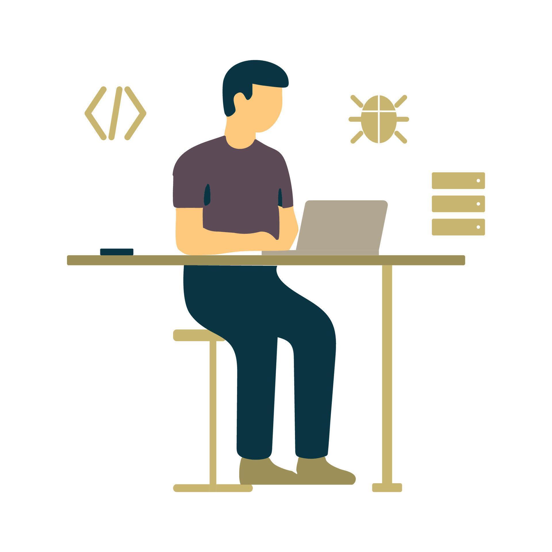 Remote Software Developer Coding from Home Office 77706237 Vector Art ...