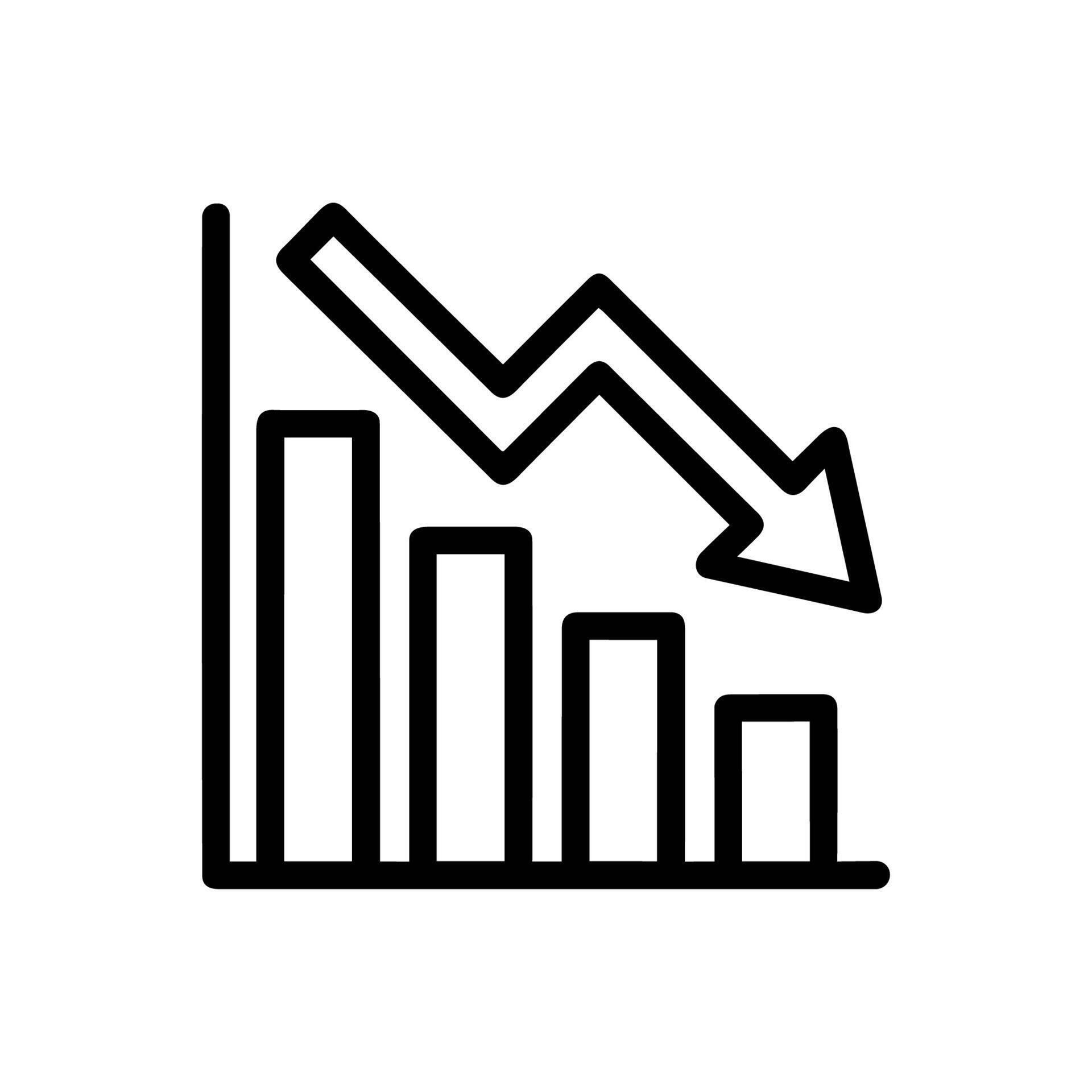 Simple Outline Decrease Column Chart and Arrow Down Graph Icon 77745820 ...
