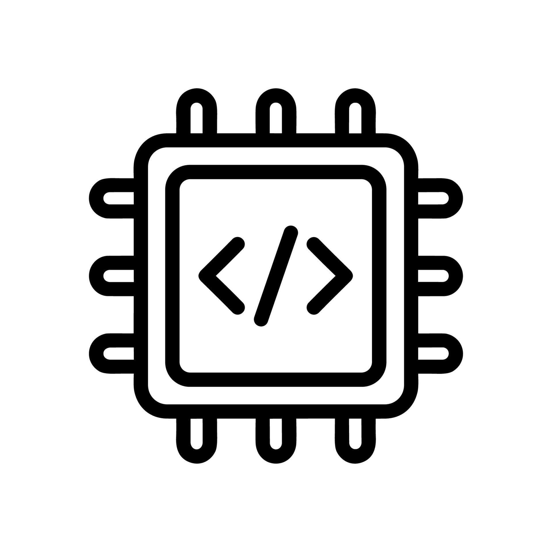 Outline Simple Microchip with Code Symbol Processor Component Icon ...