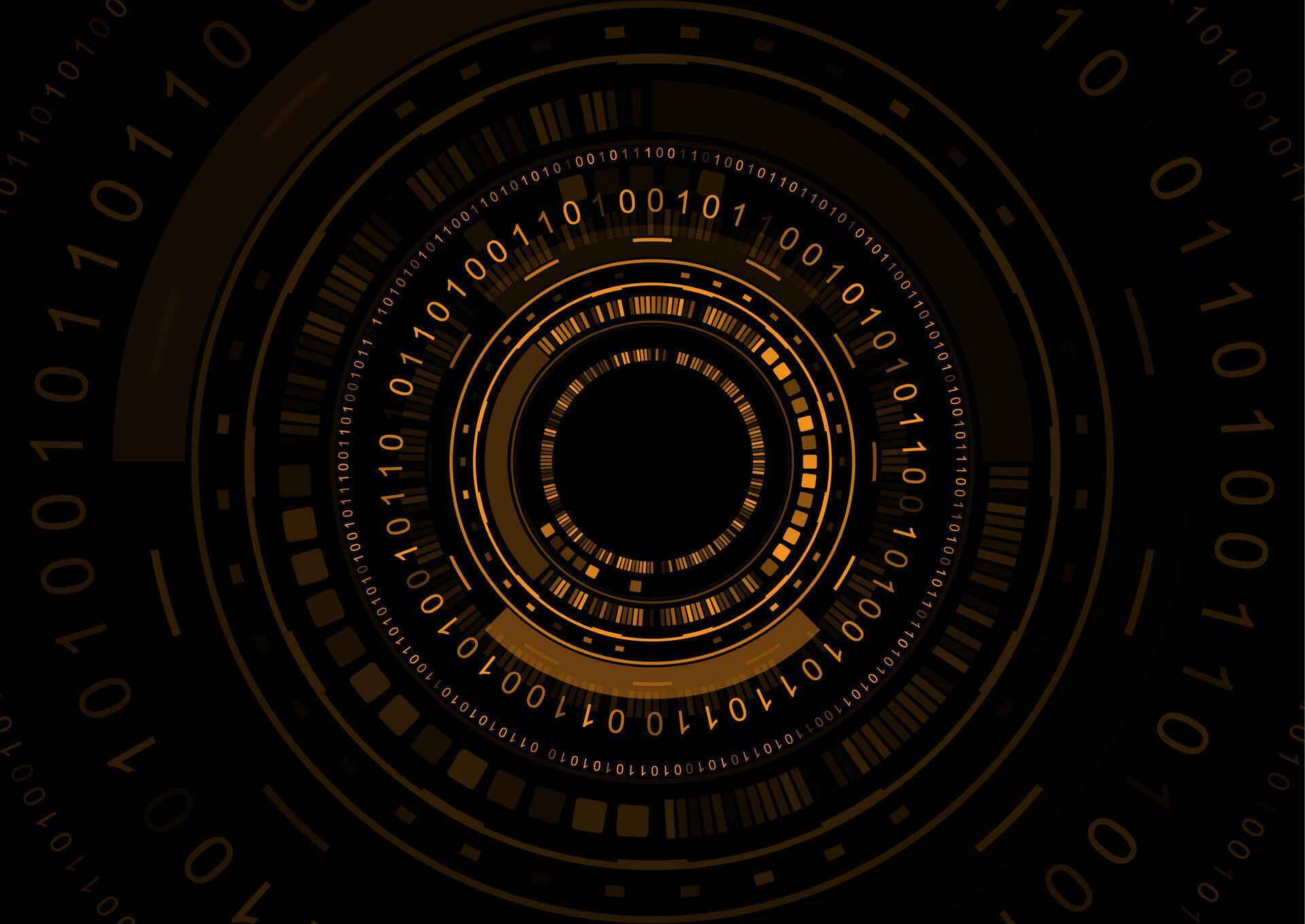 Tech abstract background with UI circular elements and binary code ...