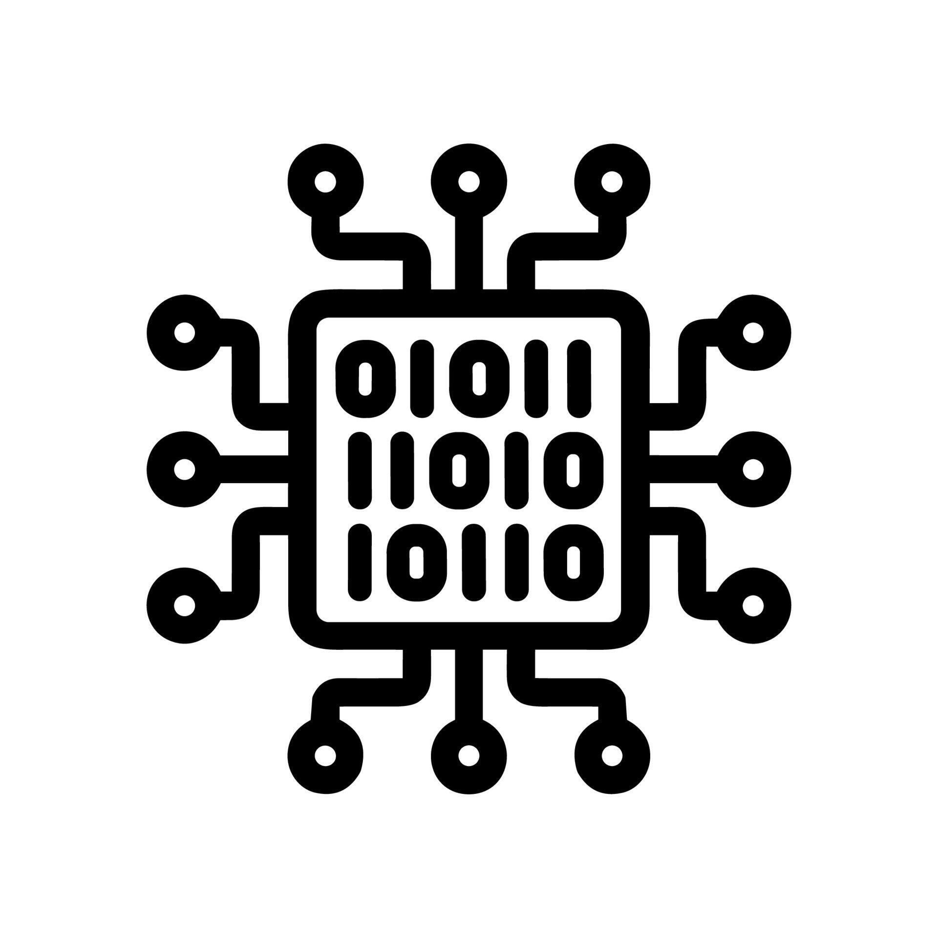Outline Simple Microchip With Binary Code Processor Technology Icon ...