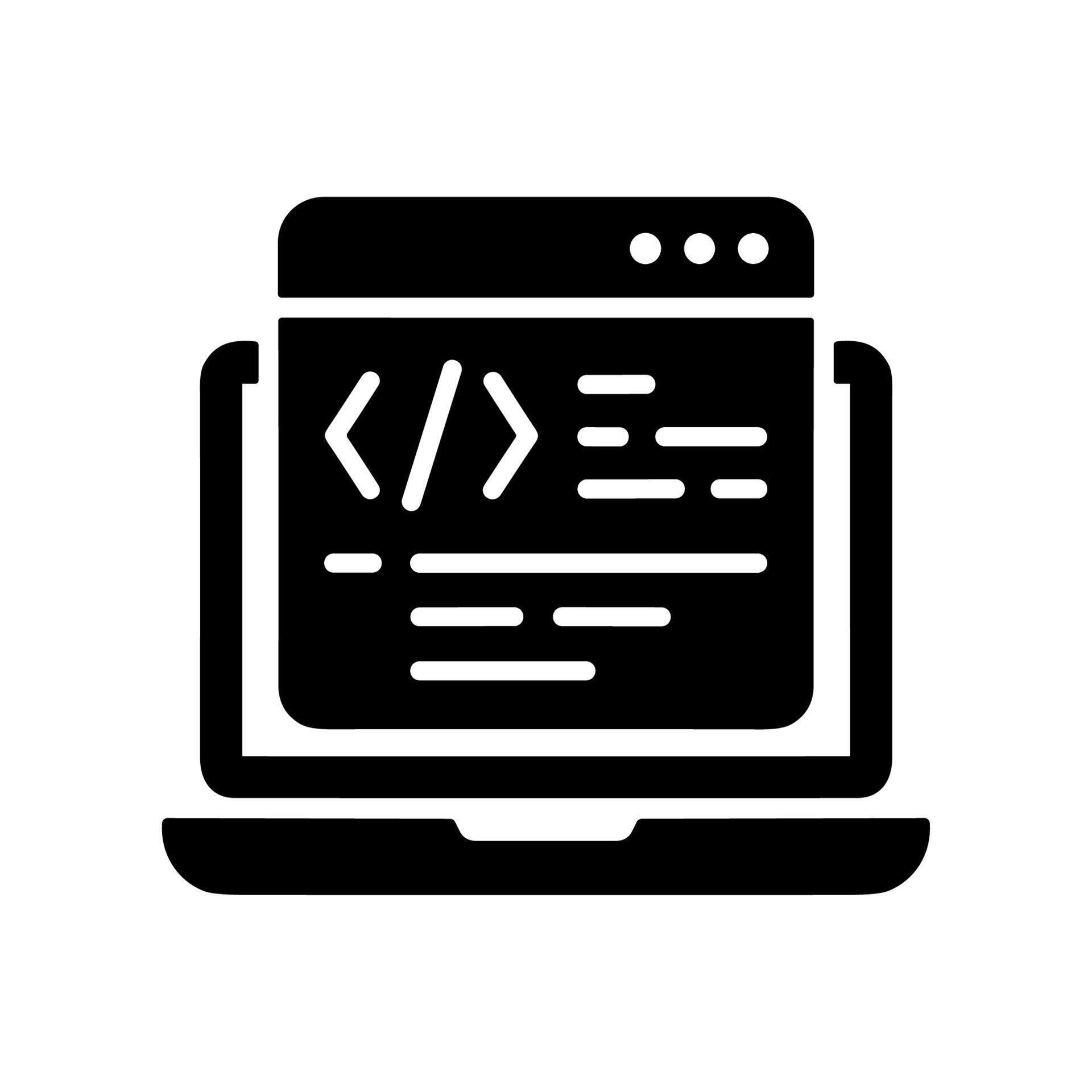 Solid Silhouette Laptop with Code Programming Window Application Icon ...