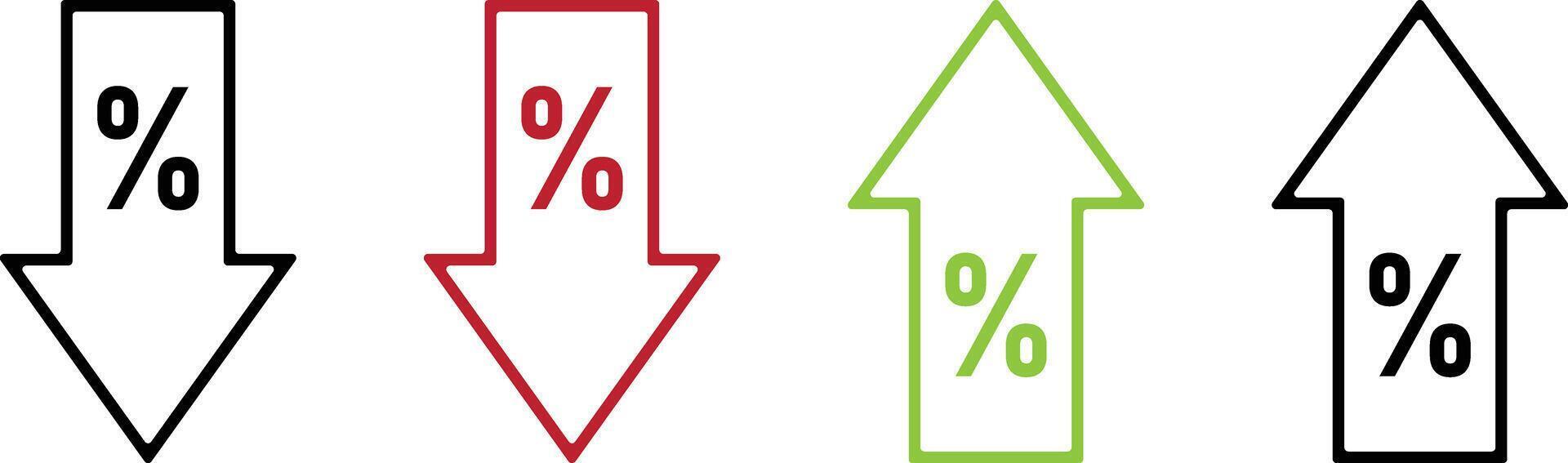 Percentage symbols with up and down arrows indicating increase and decrease trends vector