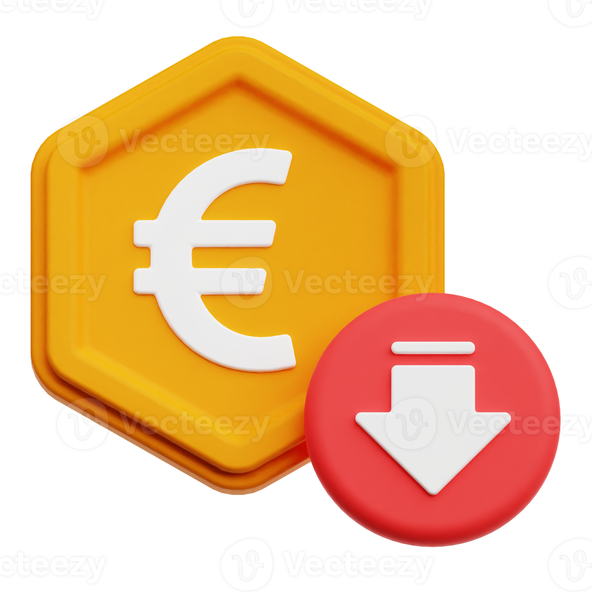 Decrease Euro Token 3D Icon Isolated On Transparent Background 78076360 PNG