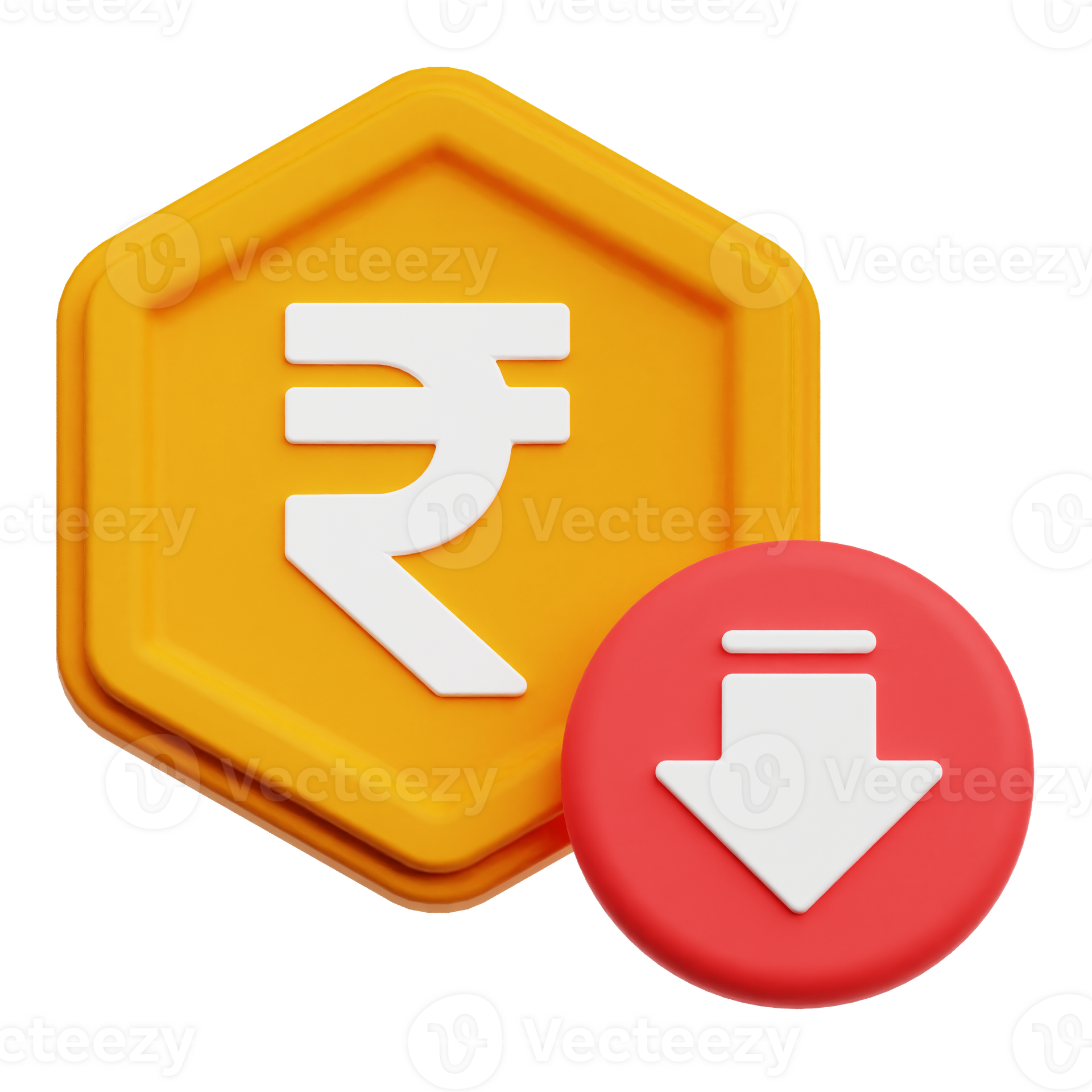 Decrease Rupee Token 3D Icon Isolated On Transparent Background ...