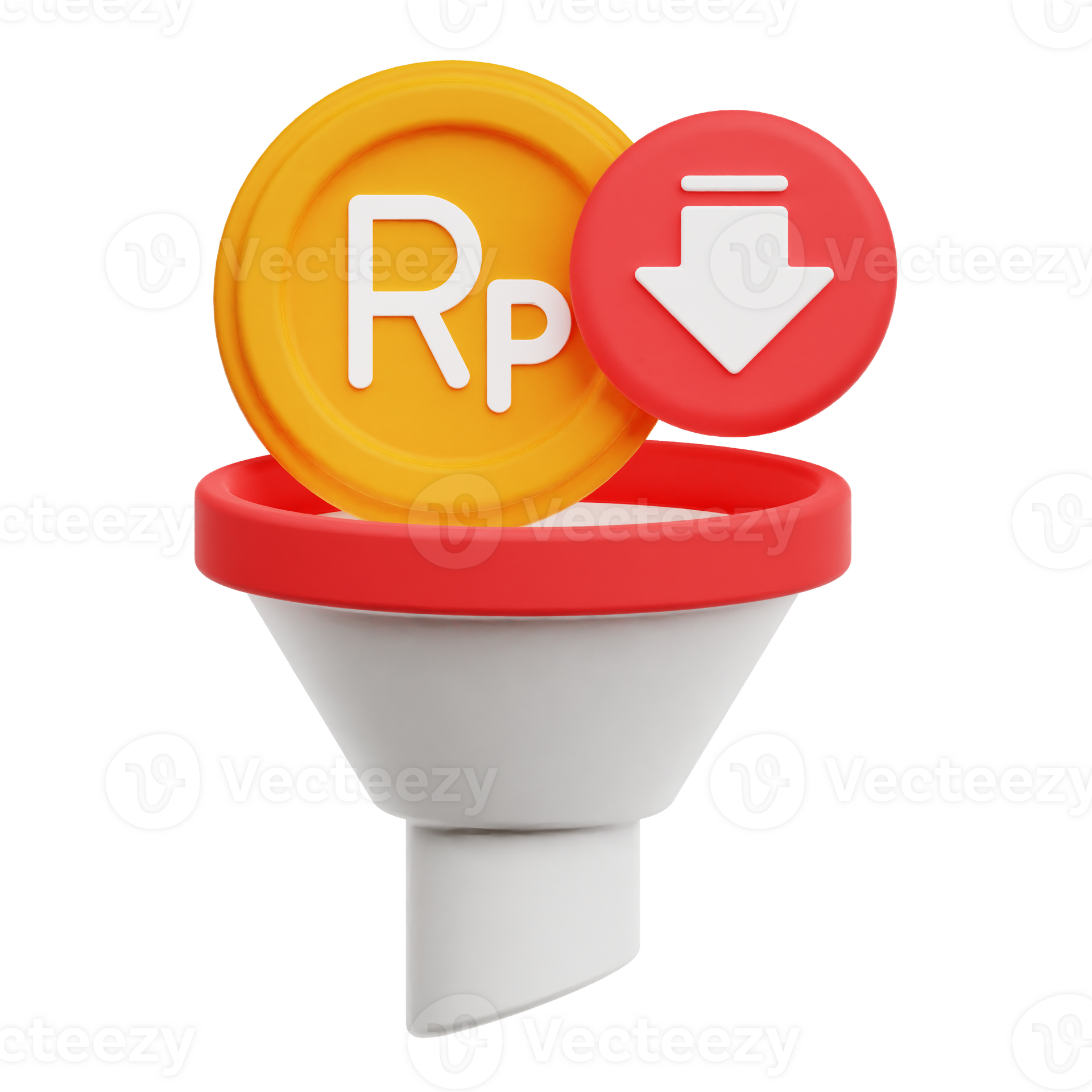 Decrease Rupiah Coin Funnel 3D Icon Isolated On Transparent Background ...