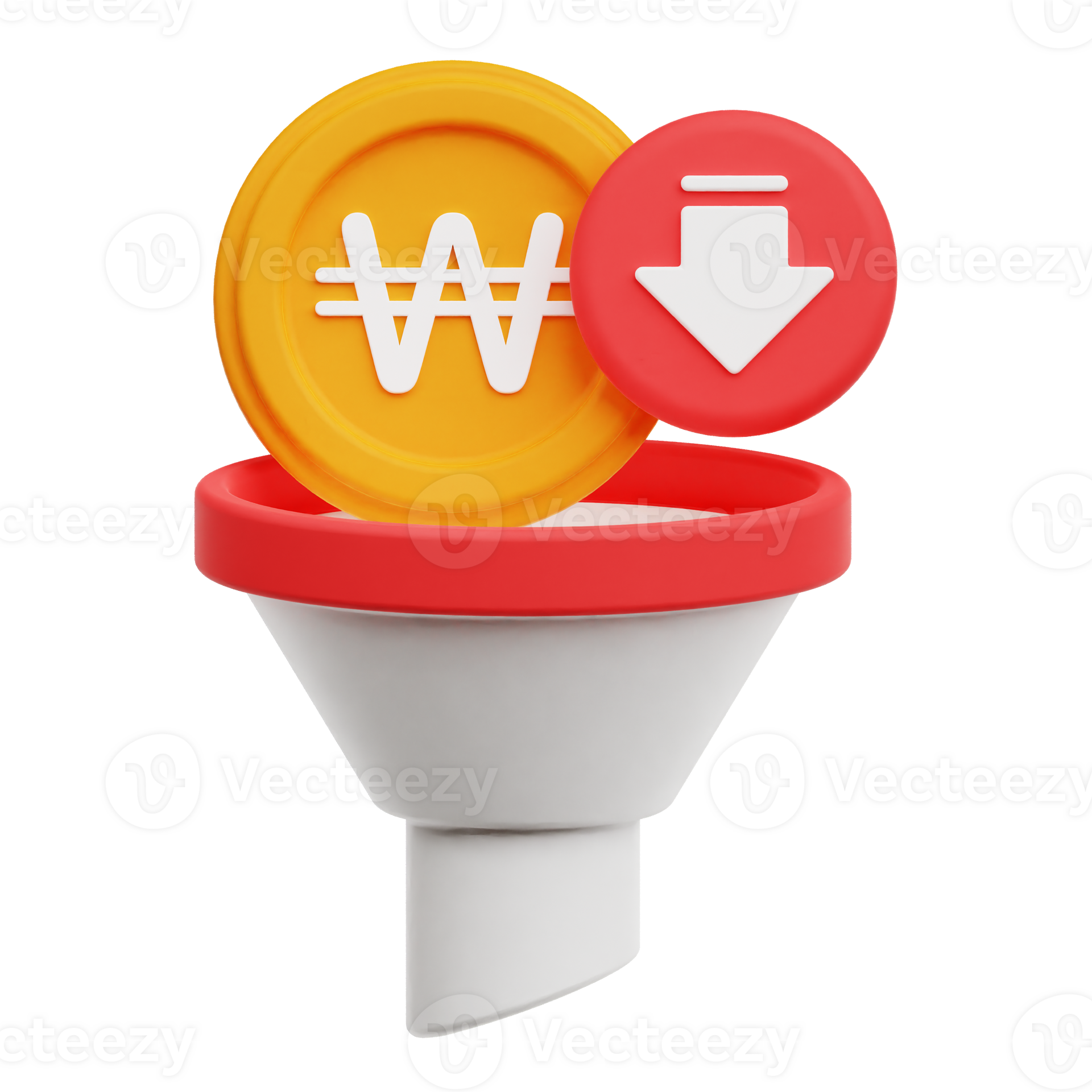 Decrease Won Coin Funnel 3D Icon Isolated On Transparent Background ...
