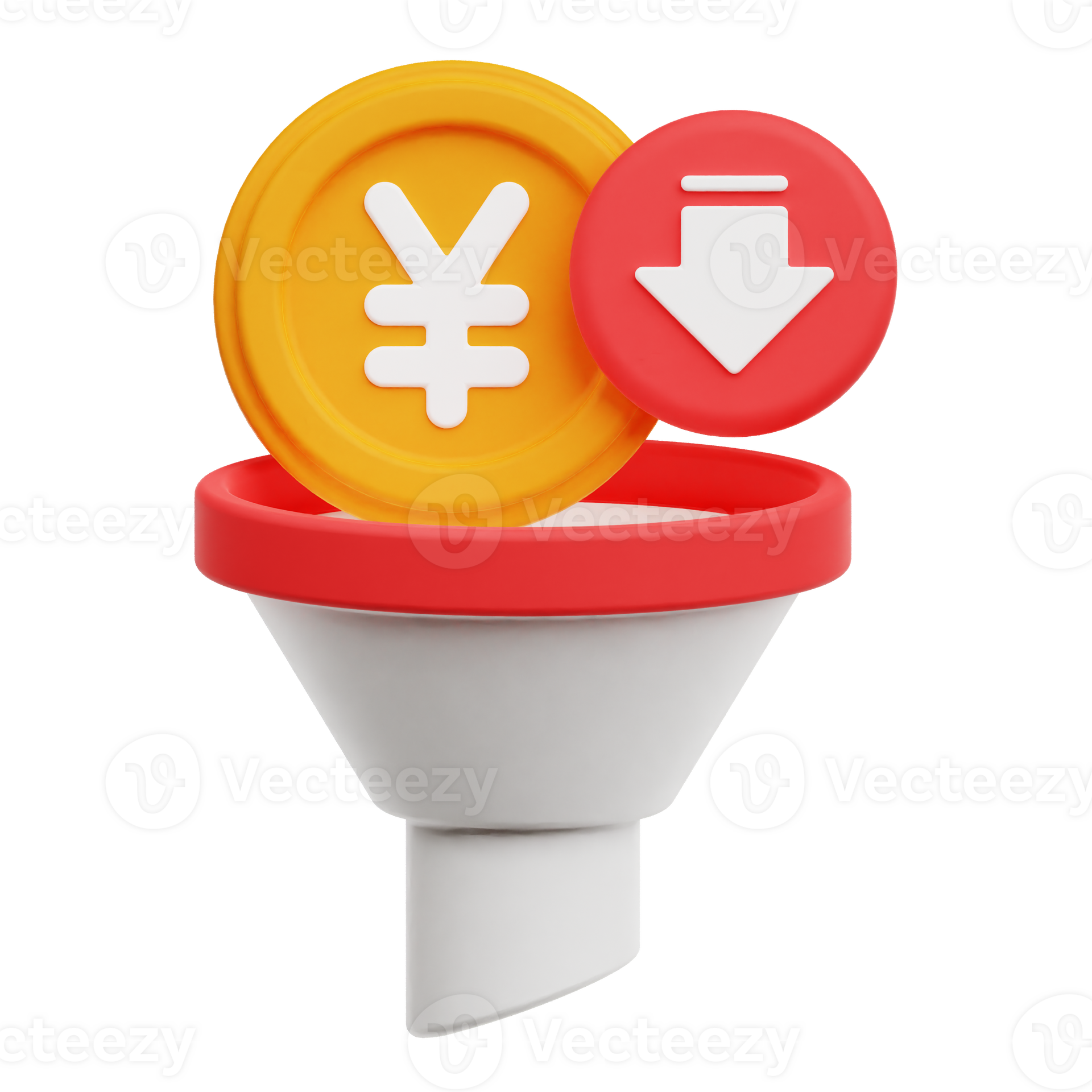 Decrease Yen Coin Funnel 3D Icon Isolated On Transparent Background ...