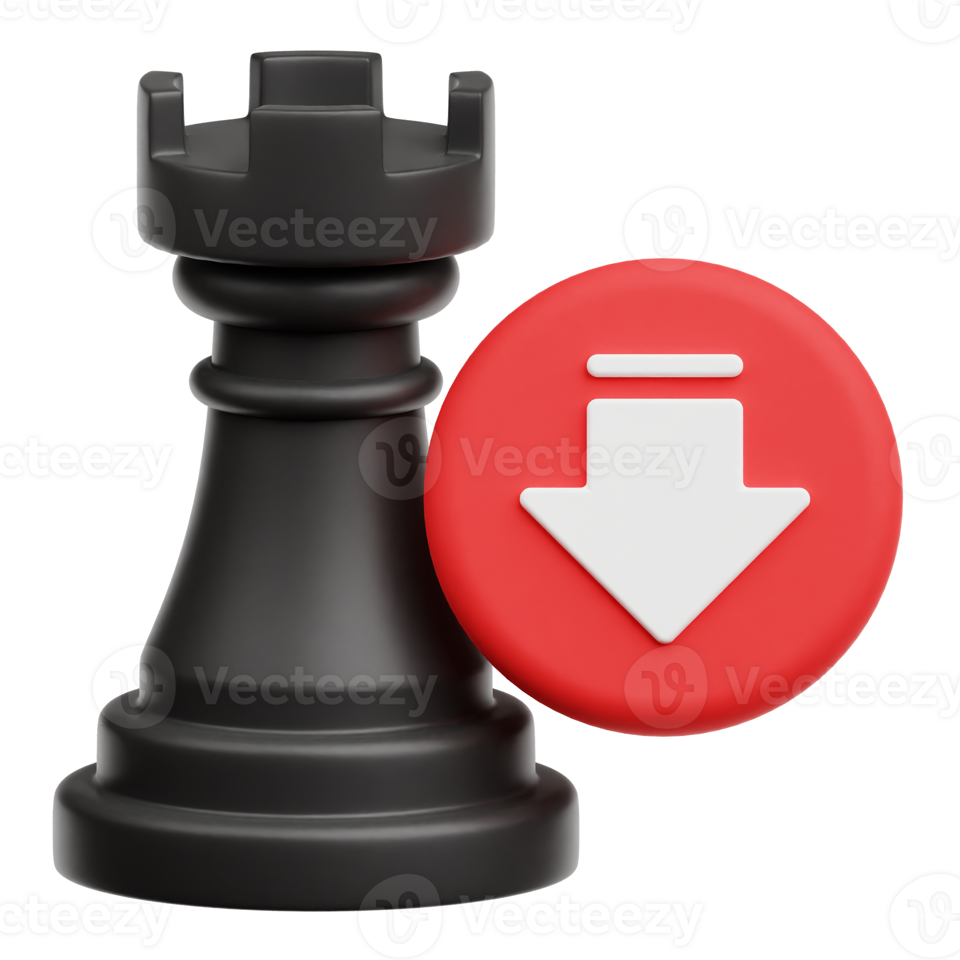 Decrease Chess Rook 3D Icon Isolated On Transparent Background 78080763 PNG