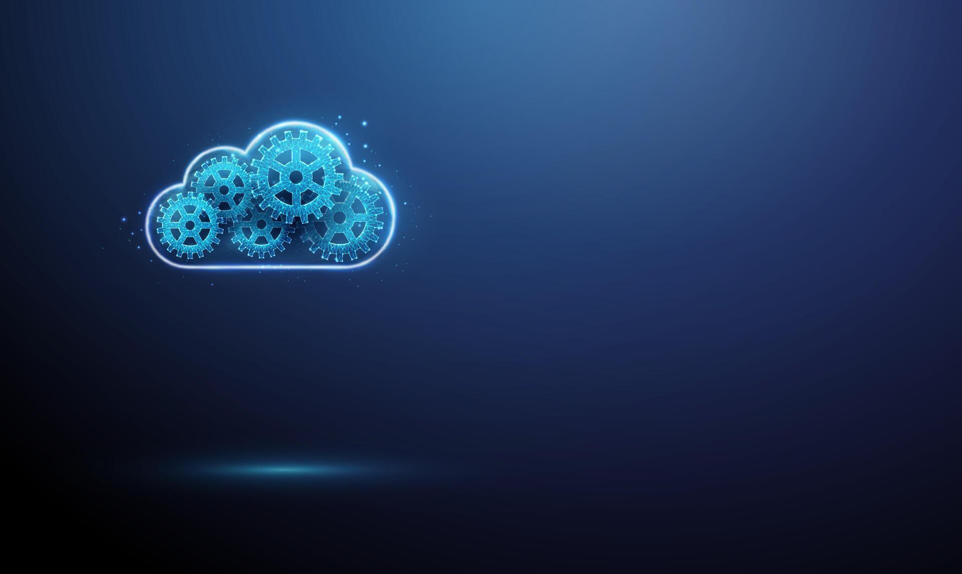 3d blue data cloud with gears. Cloud computing, system automation ...