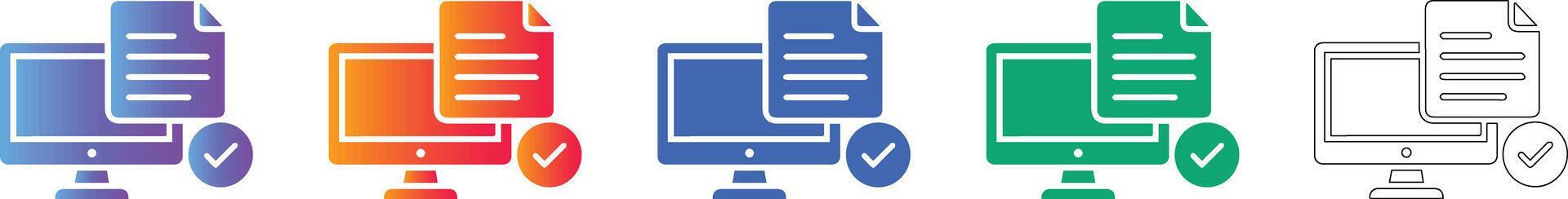 Document Verification Computer Screen Icon Set 78400409 Vector Art at ...