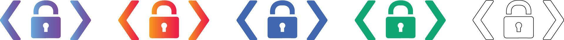 Secure Coding Lock Icon Set with Brackets 78405627 Vector Art at Vecteezy