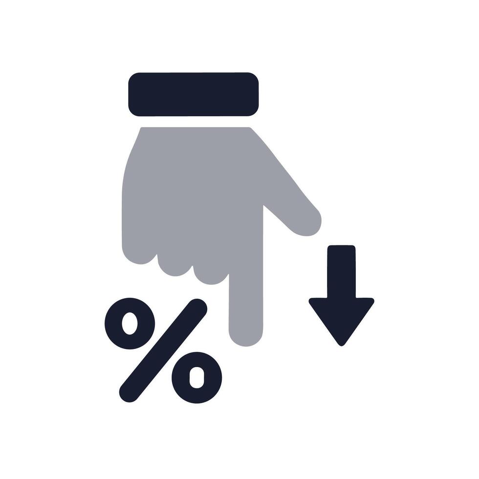 Modern Flat Design Hand Pointing Down Percentage Decrease Rate Icon vector