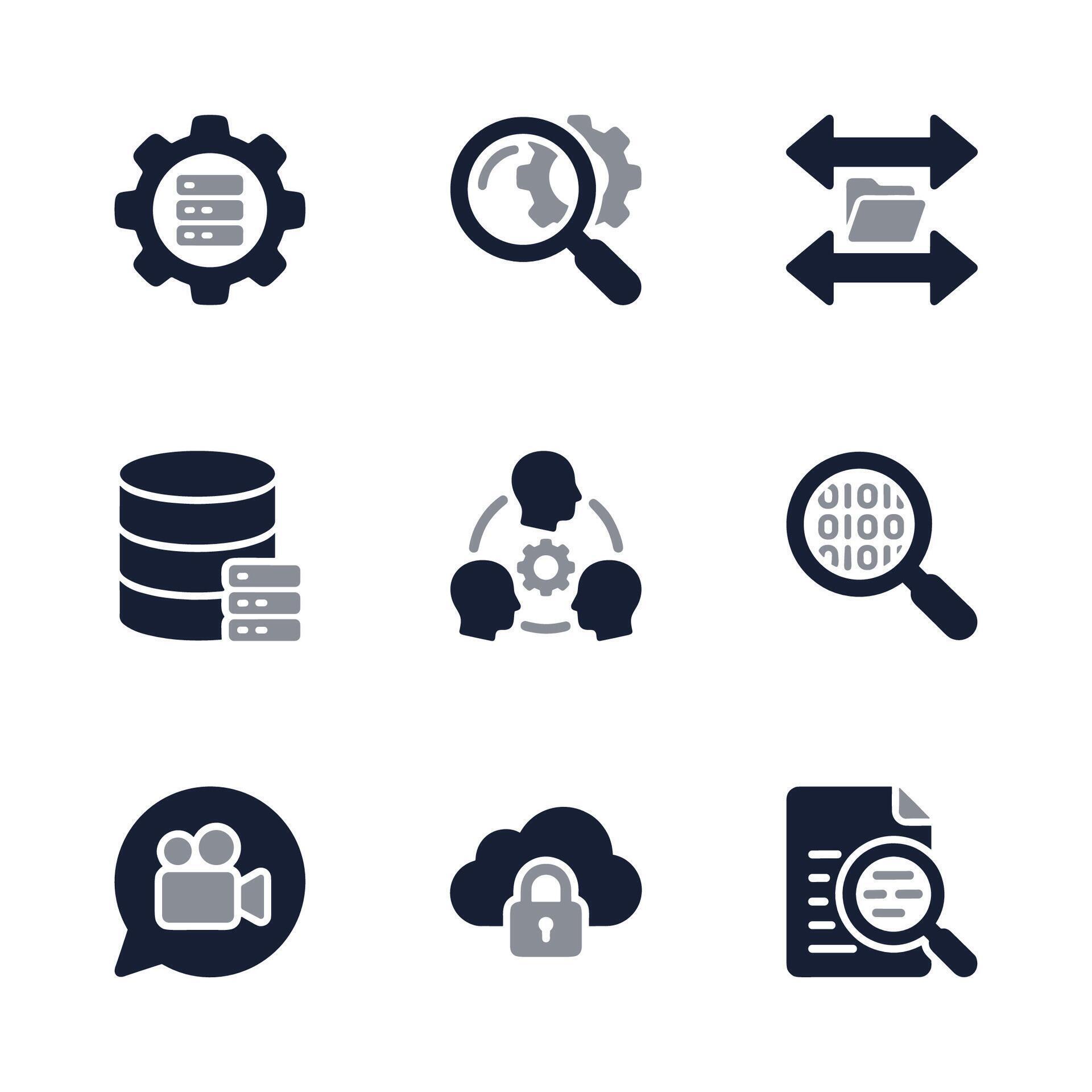 Flat Design System Database Process and Cloud Computing Icon Set ...