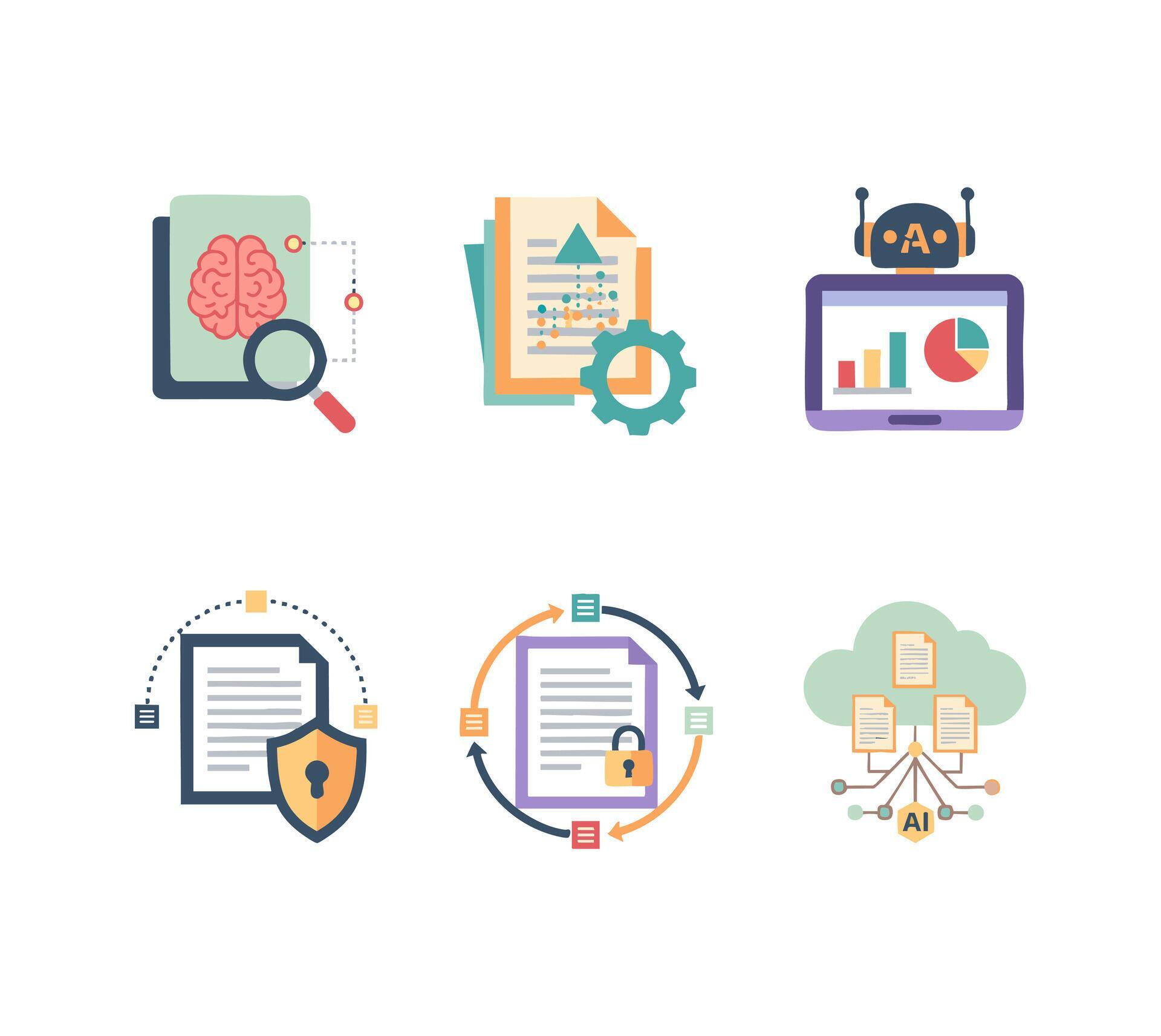 Artificial Intelligence and Data Processing Icon Set 78849875 Vector ...