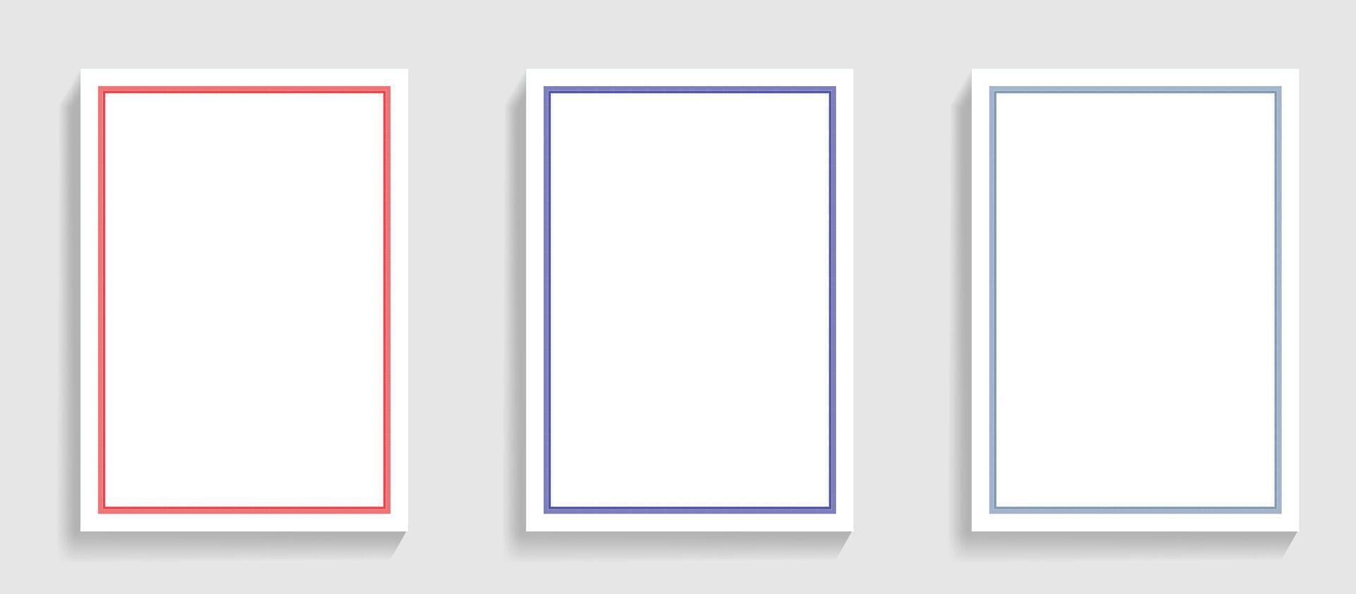 Three empty frames with thin colored borders white vector