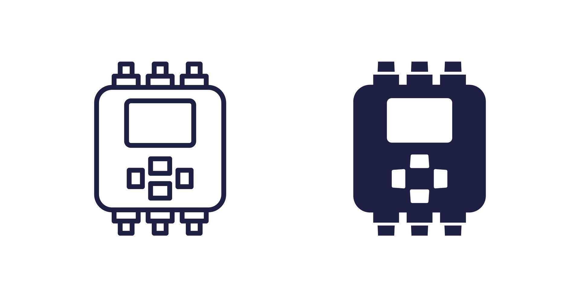 PLC icons, Programmable logic controller, line and solid design ...