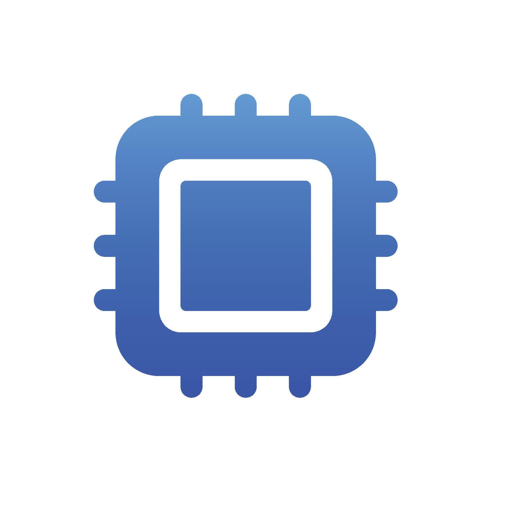 Blue hardware microchip icon for computing processor and digital tech ...
