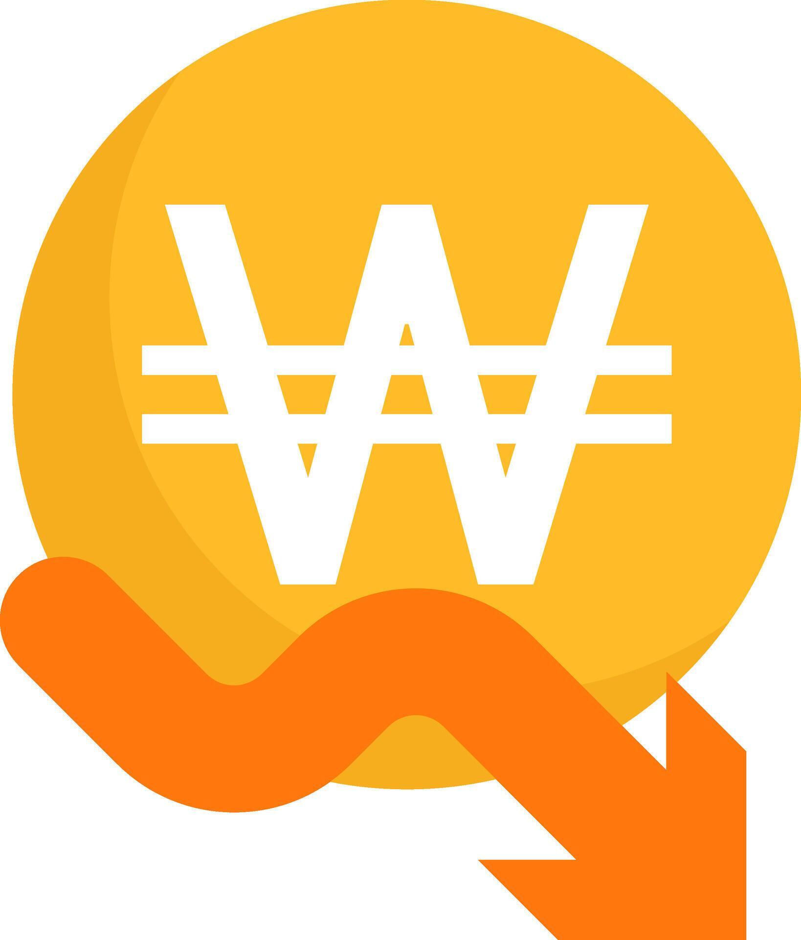 South Korean Won Currency Value Decrease Icon with Downward Arrow ...