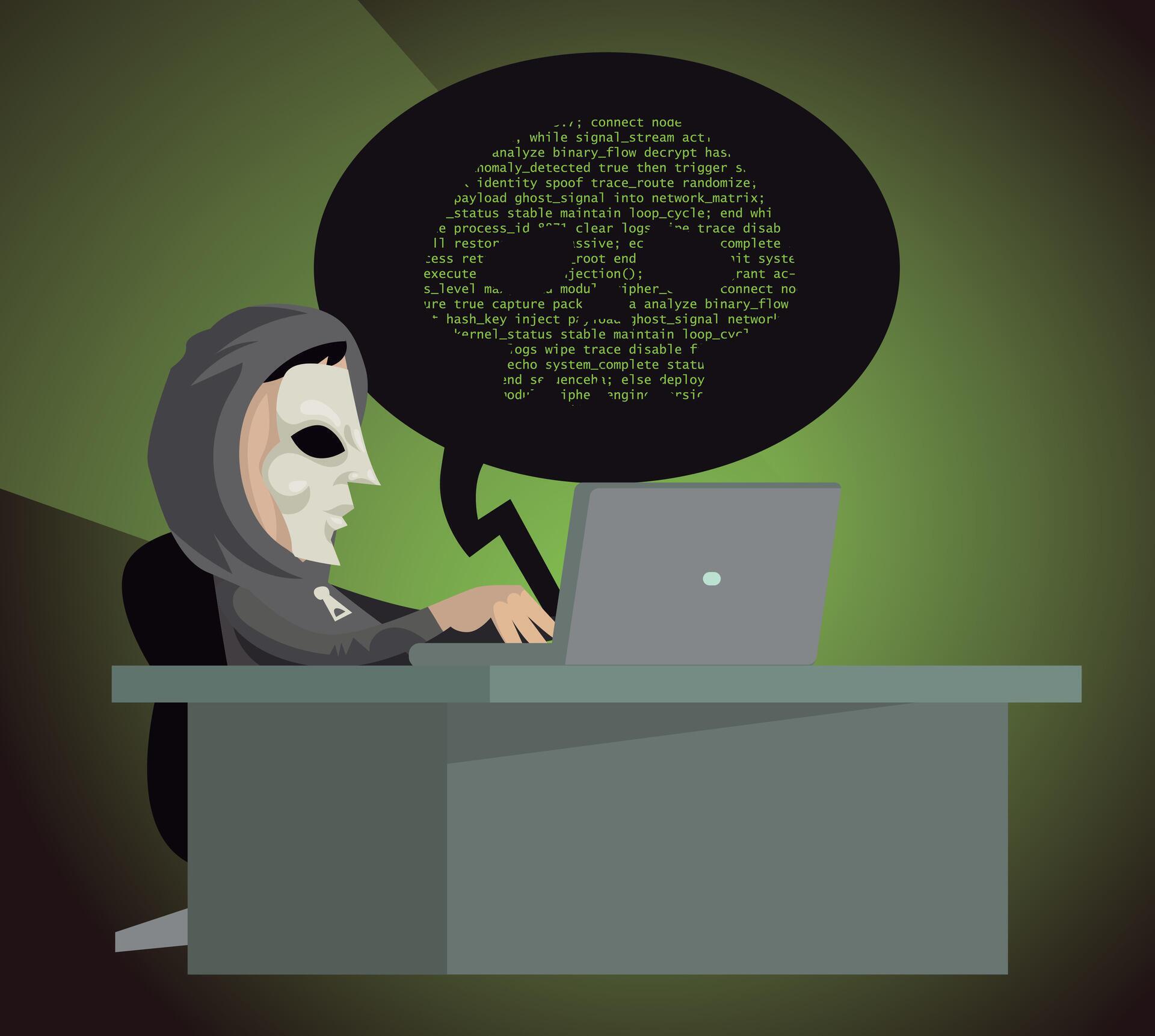 Hacker Writing Command anonymous hacker writing malicious code on computer 79231509 Vector Art ...