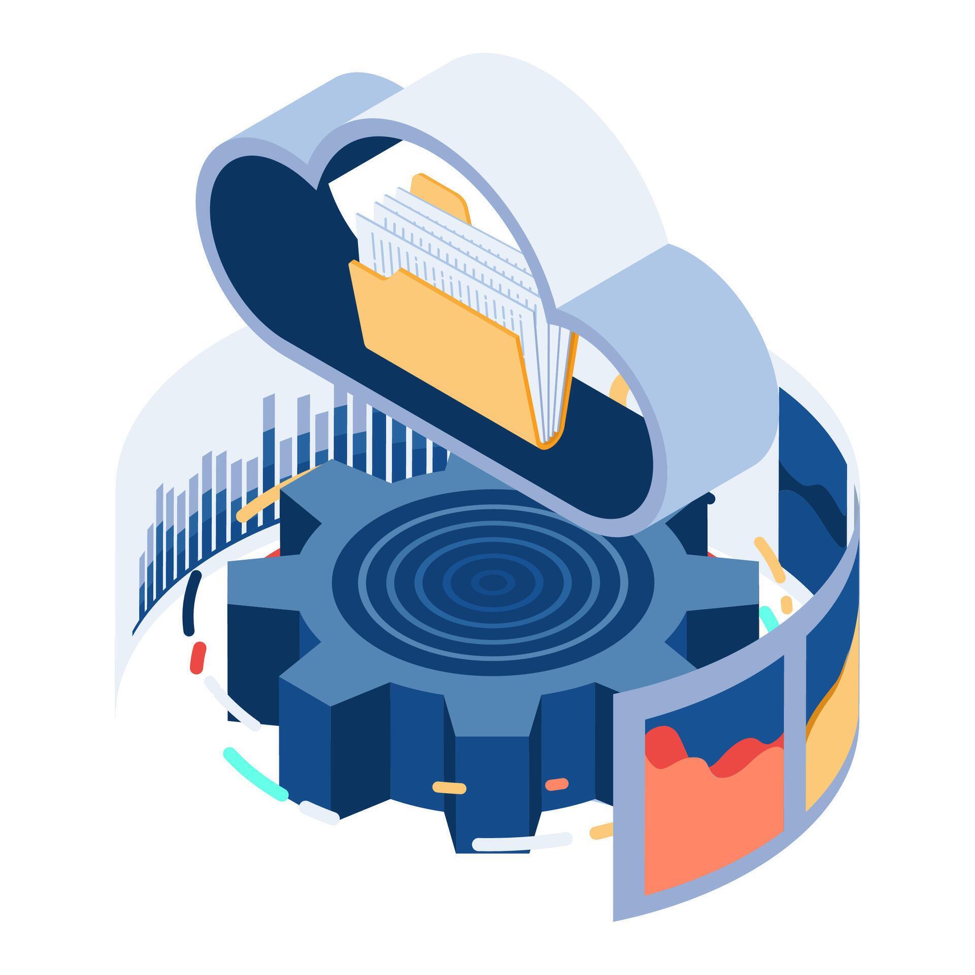 Isometric Cloud and Folder with Data Analytics 79442675 Vector Art at ...