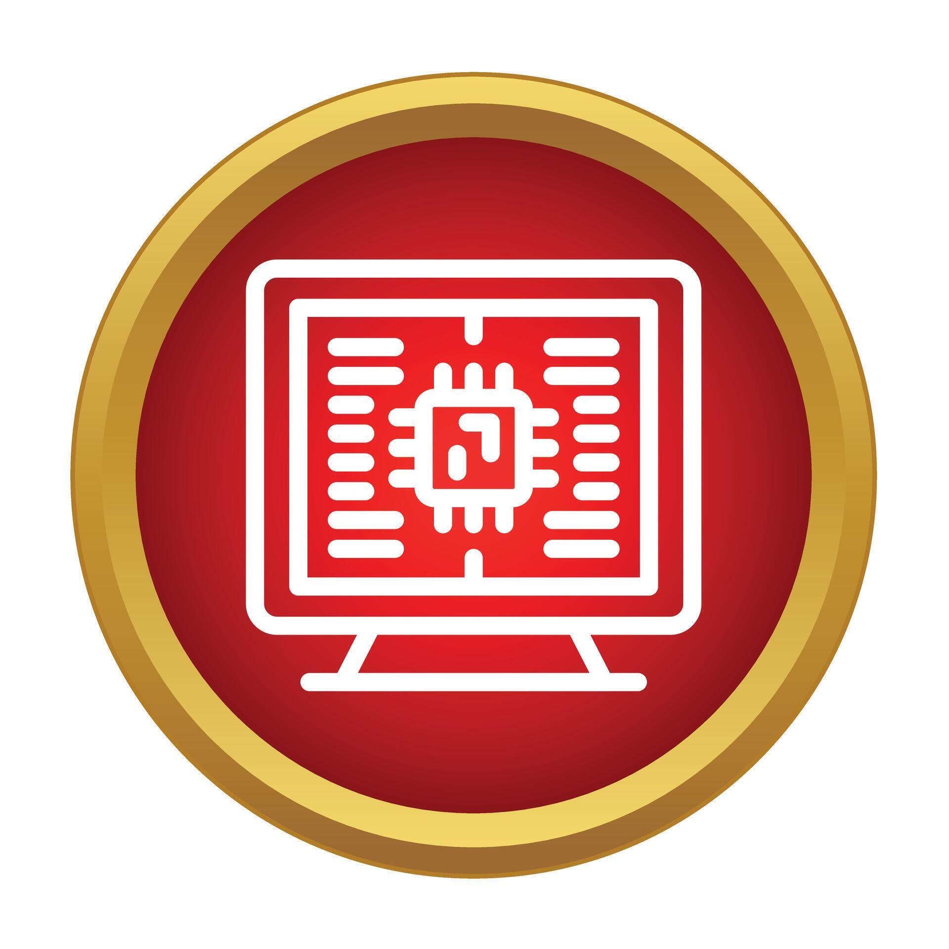 Monitor displaying computer processing unit icon in red circle 79484449 ...