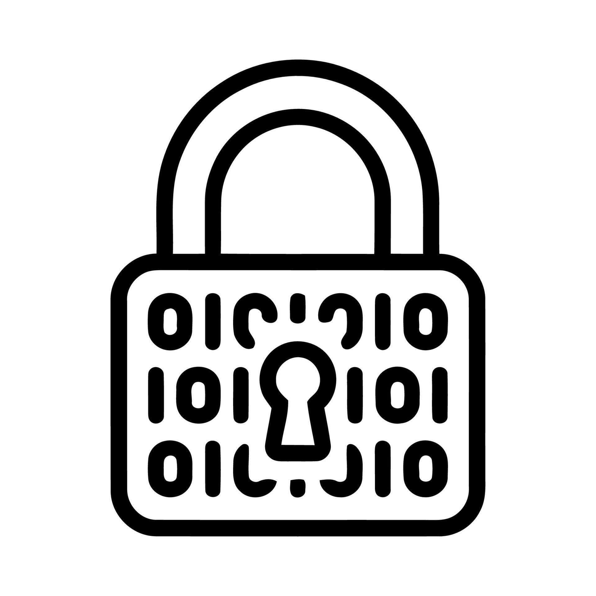 Outline Isolated Padlock with Binary Code Encrypted System Data Icon ...