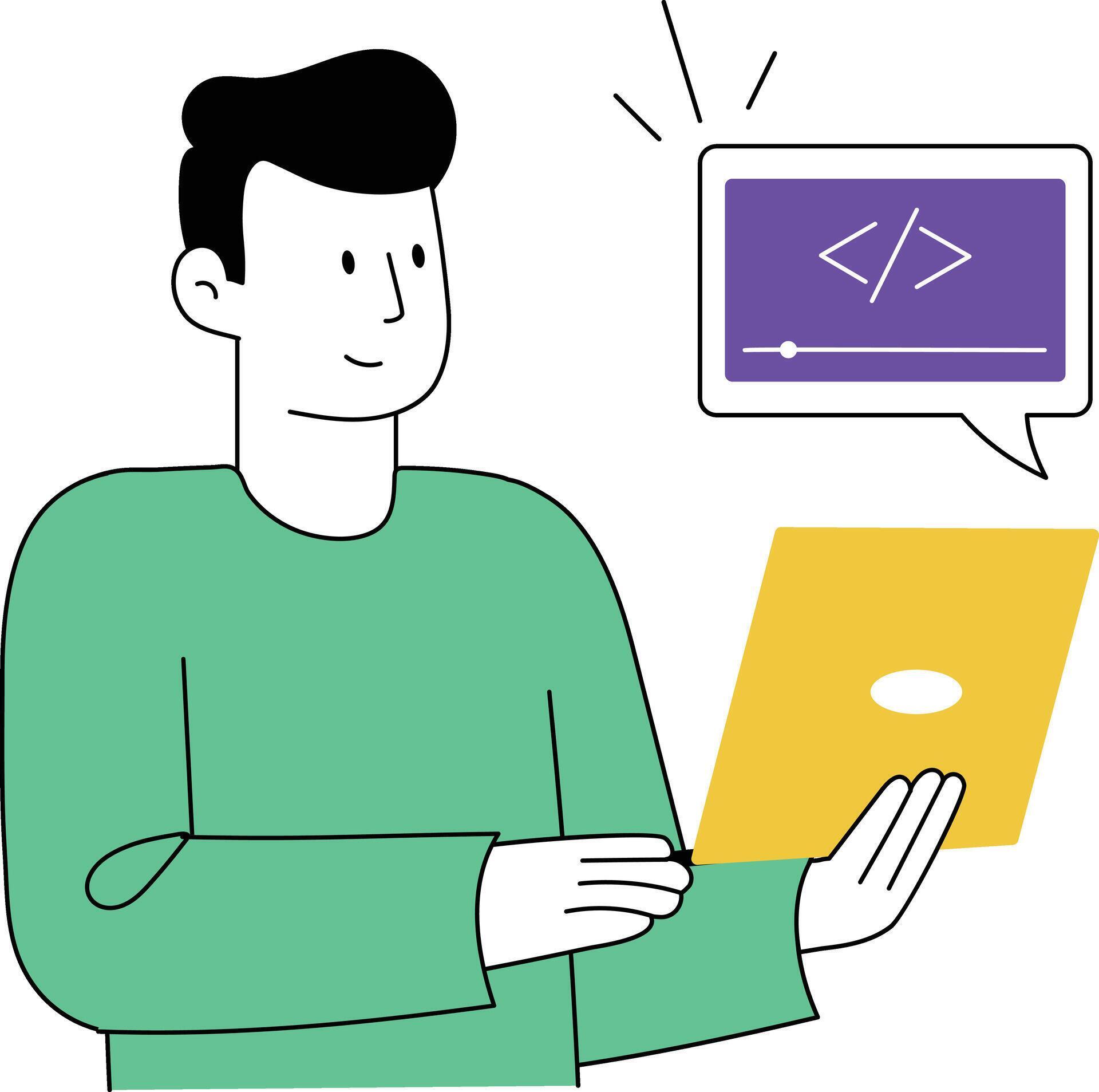 A Flat style illustration showing coding tutorial 79734918 Vector Art ...