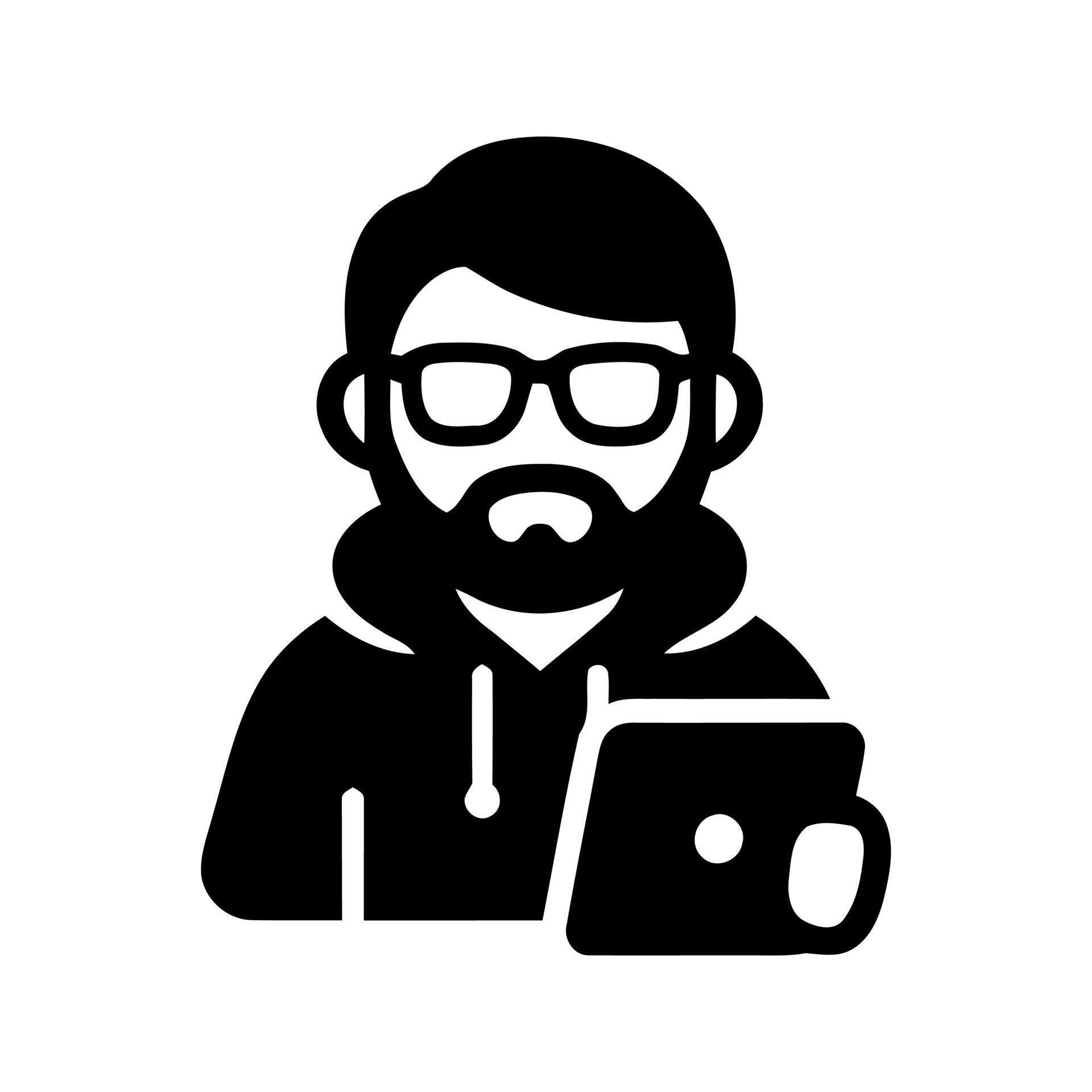 Developer Man with Beard and Glasses Using Tablet for Coding 79969649 ...