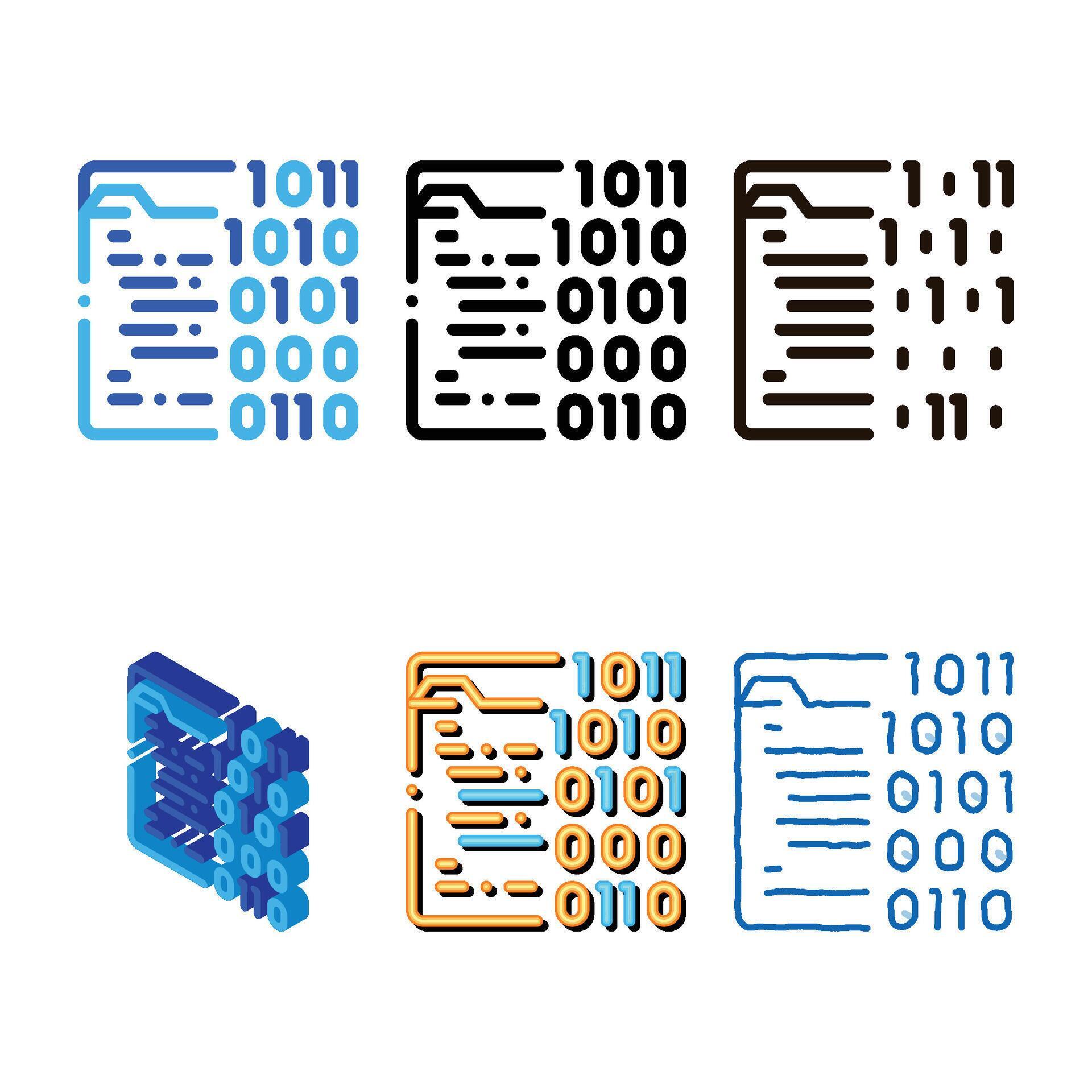 binary file coding system thin line icon multipack 80220650 Vector Art ...
