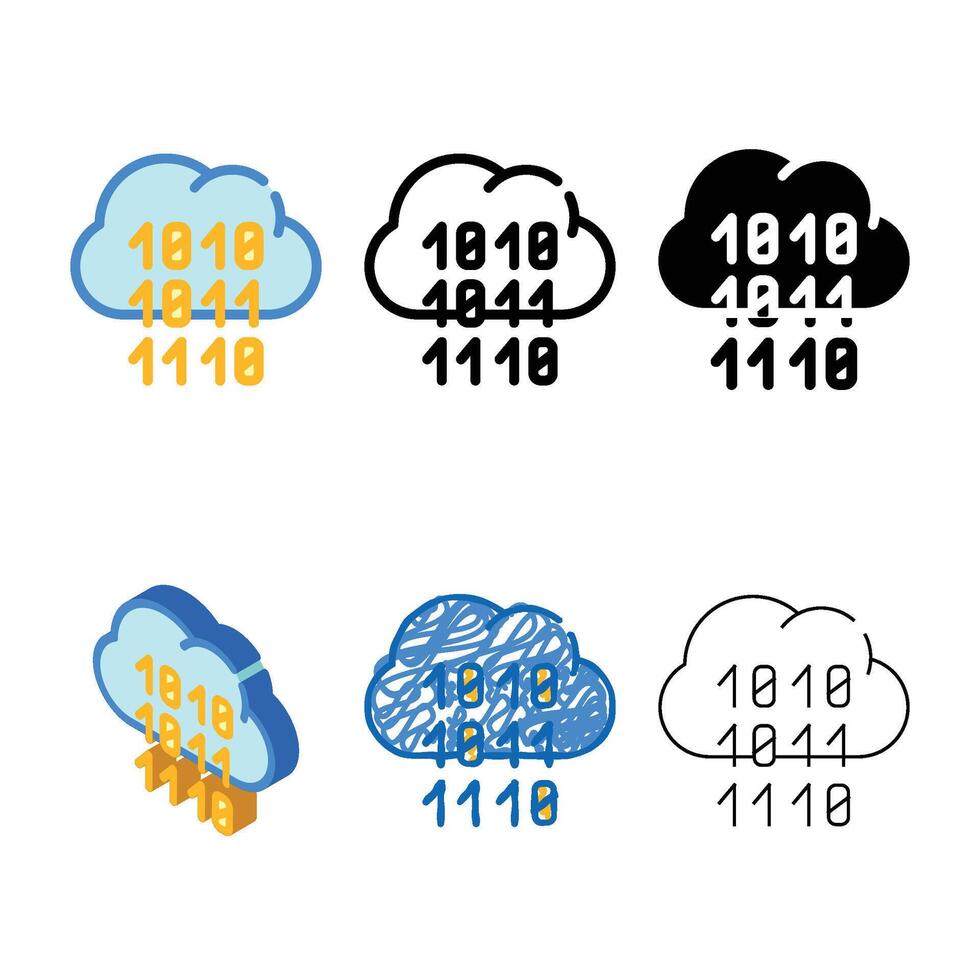 programming binary code cloud storage color styleset icon vector
