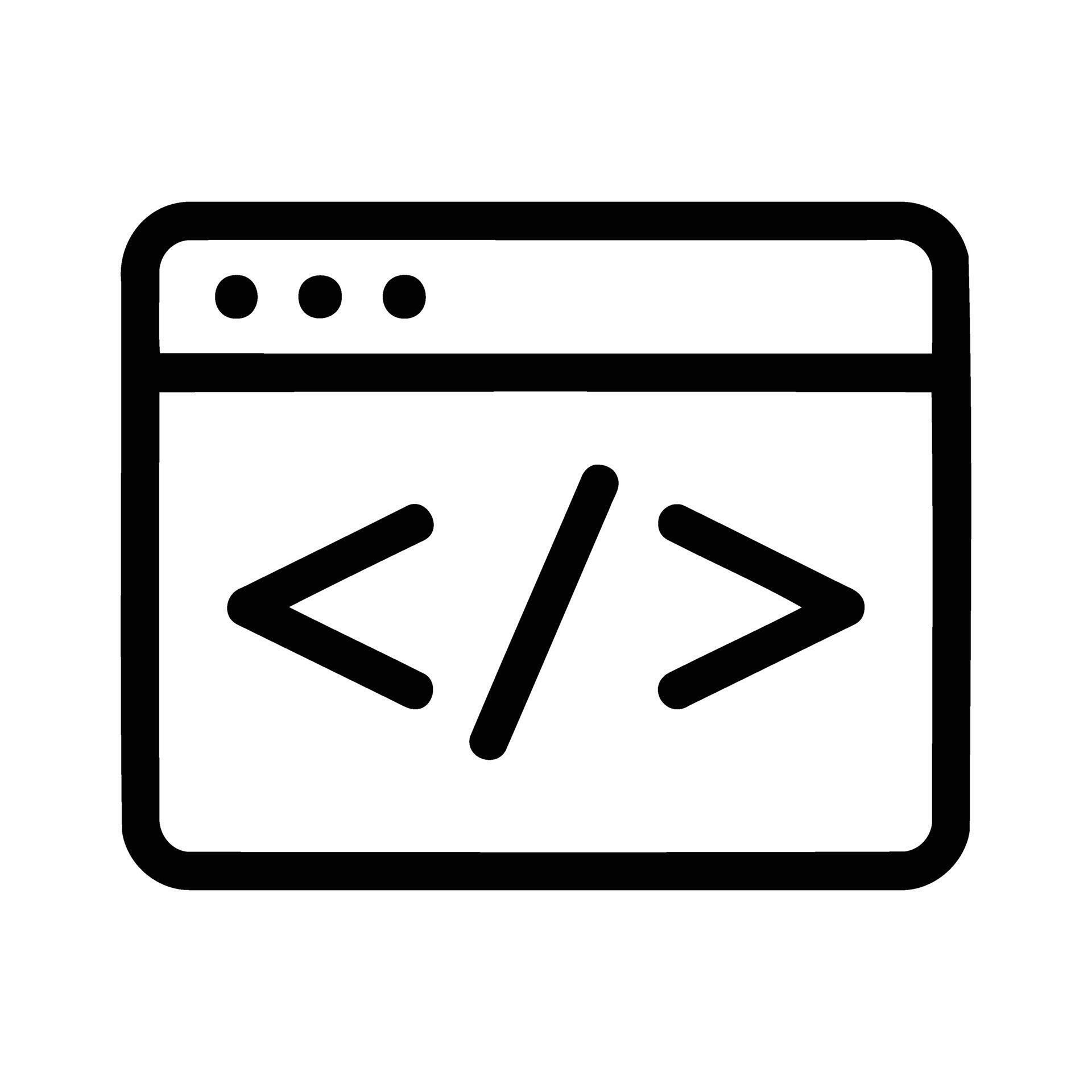 Code symbols icon within a browser window representing programming, web ...